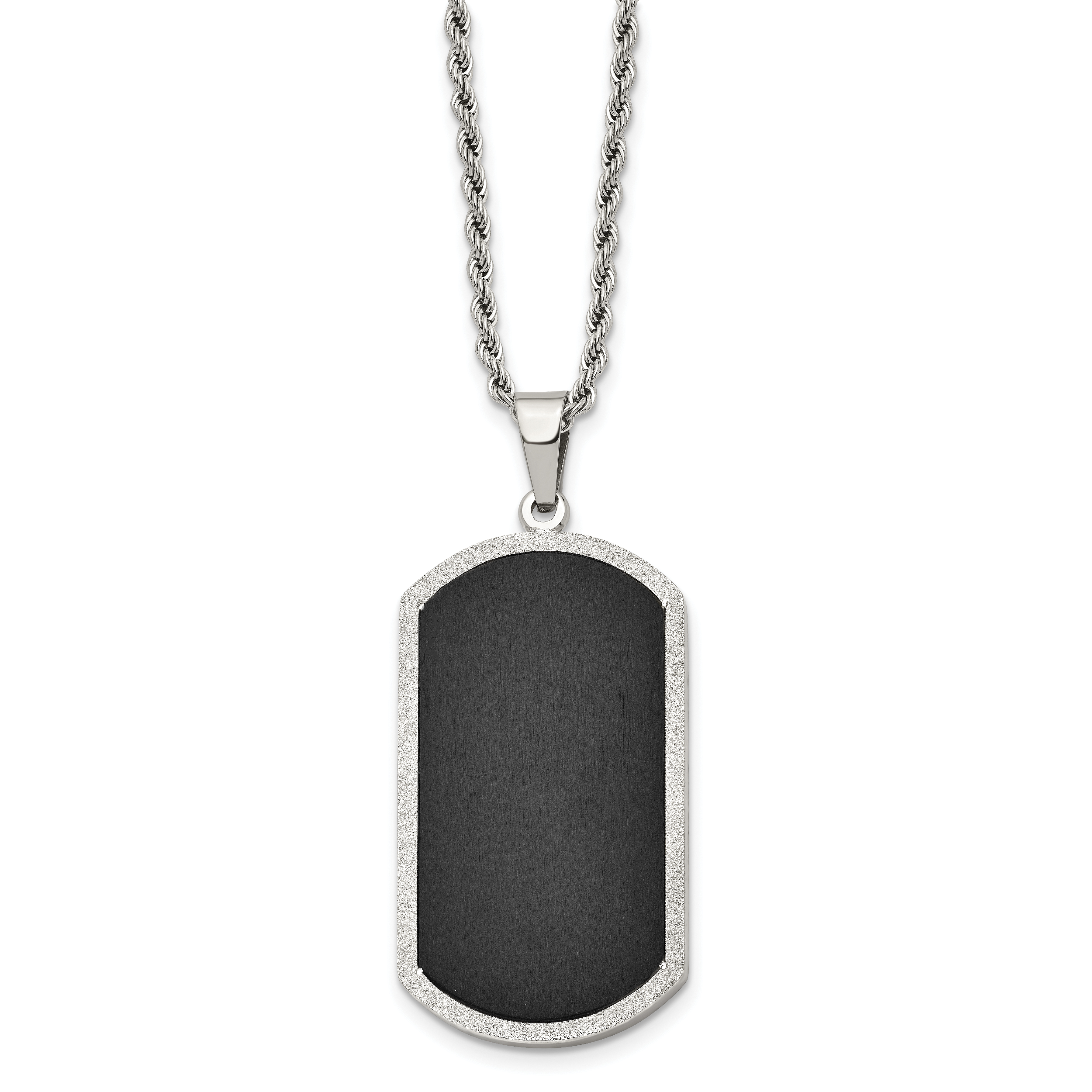 Chisel Stainless Steel Polished Black-plated Laser Cut Edge Dog Tag on a 24 inch Rope Chain Necklace Main image
