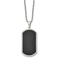 Chisel Stainless Steel Polished Black-plated Laser Cut Edge Dog Tag on a 24 inch Rope Chain Necklace