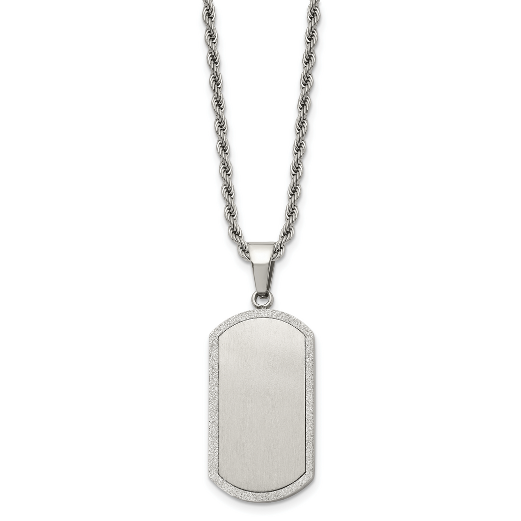 Chisel Stainless Steel Polished Laser Cut Edges Dog Tag on a 22 inch Rope Chain Necklace