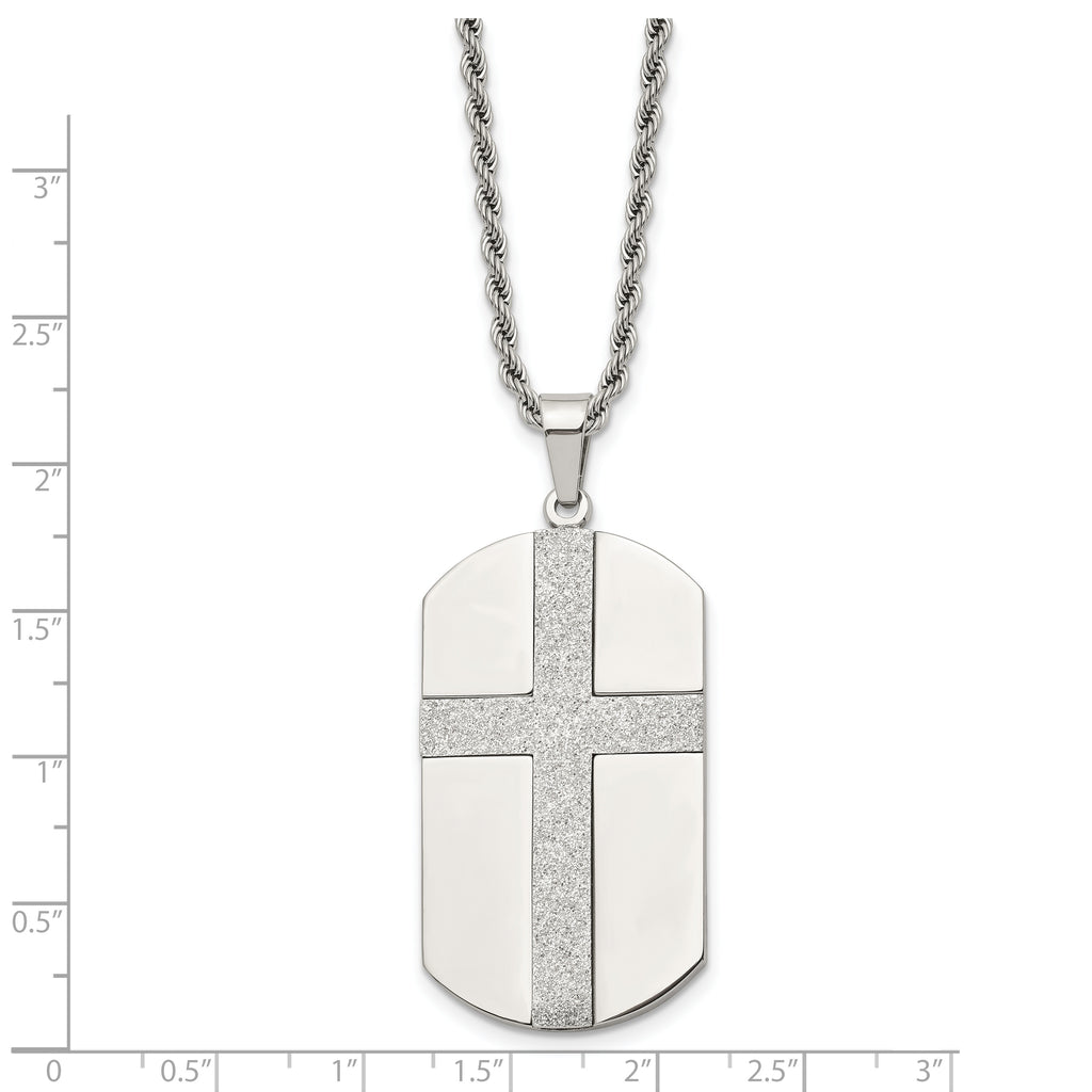 Chisel Stainless Steel Polished Laser Cut Cross Dog Tag on a 24 inch Rope Chain Necklace