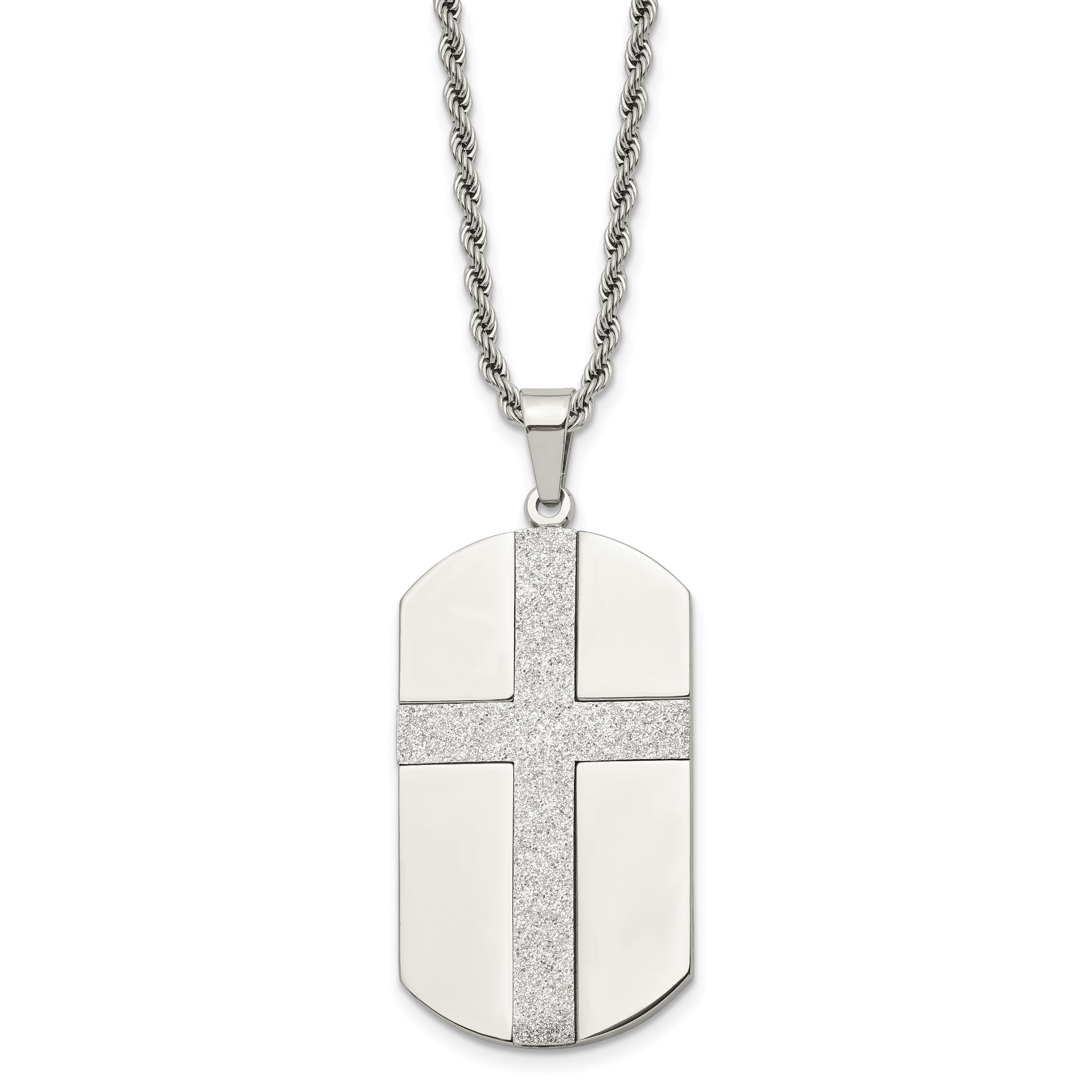 Chisel Stainless Steel Polished Laser Cut Cross Dog Tag on a 24 inch Rope Chain Necklace Main image
