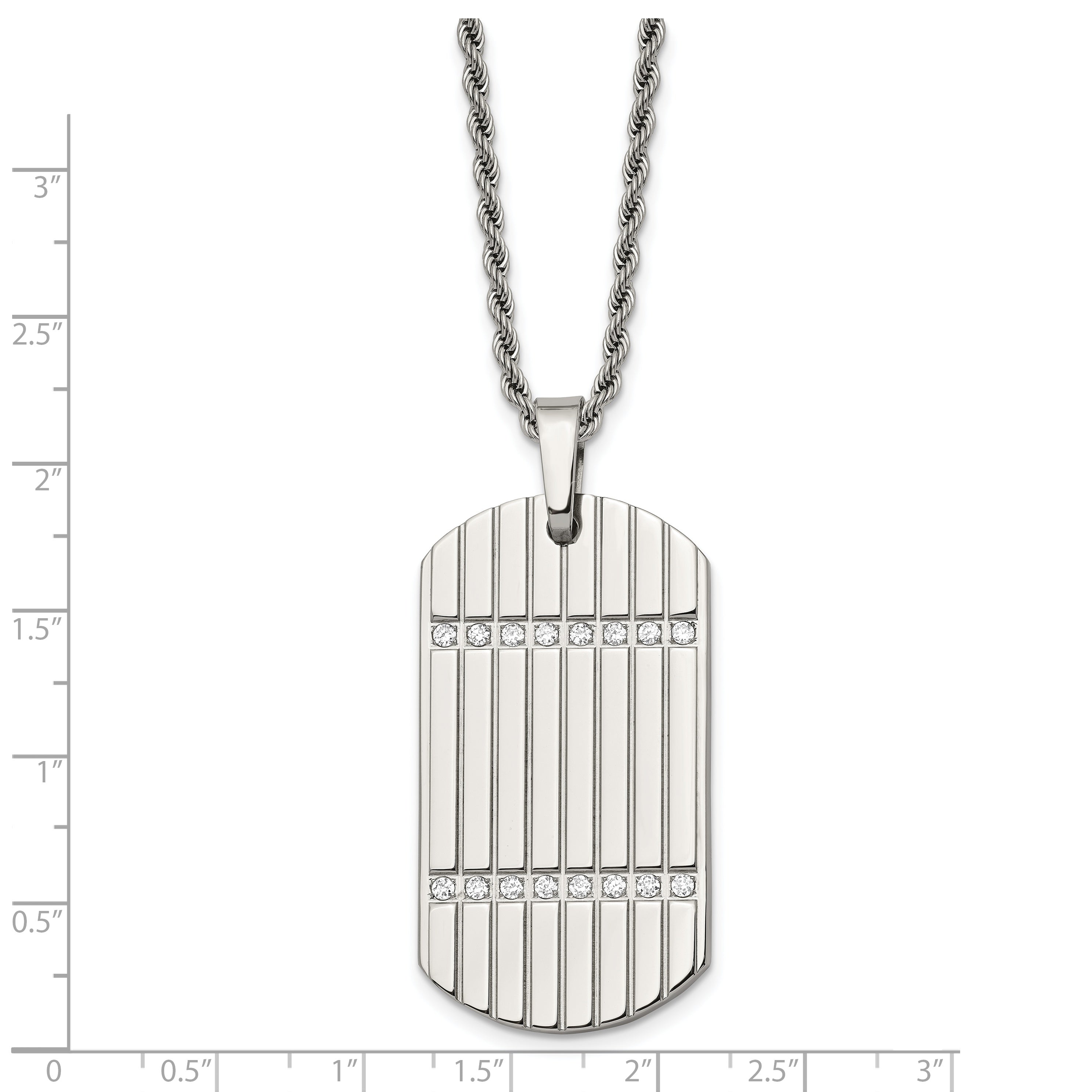 CZ Dog Tag Necklace in Stainless Steel, 24 in