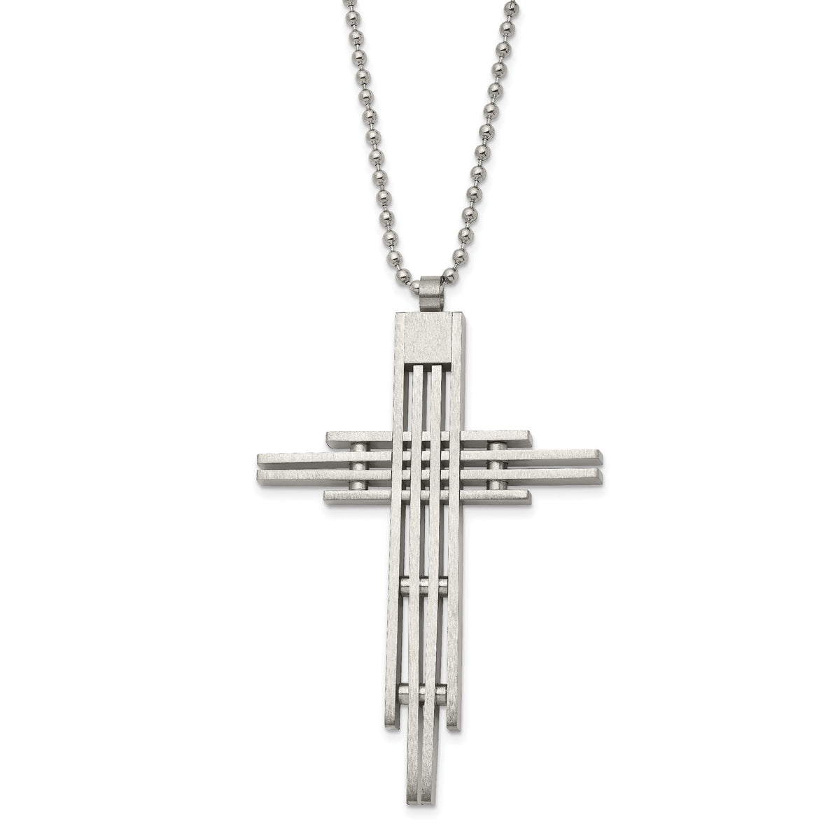 Chisel Cross Necklace in Stainless Steel, 24x2mm Brushed & Polished, 24 Inch - Sophia Jewelers Main image