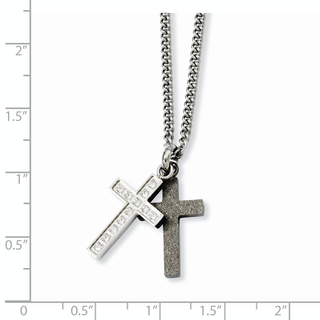 Stainless Steel Laser-cut & CZ Crosses Pendant Necklace