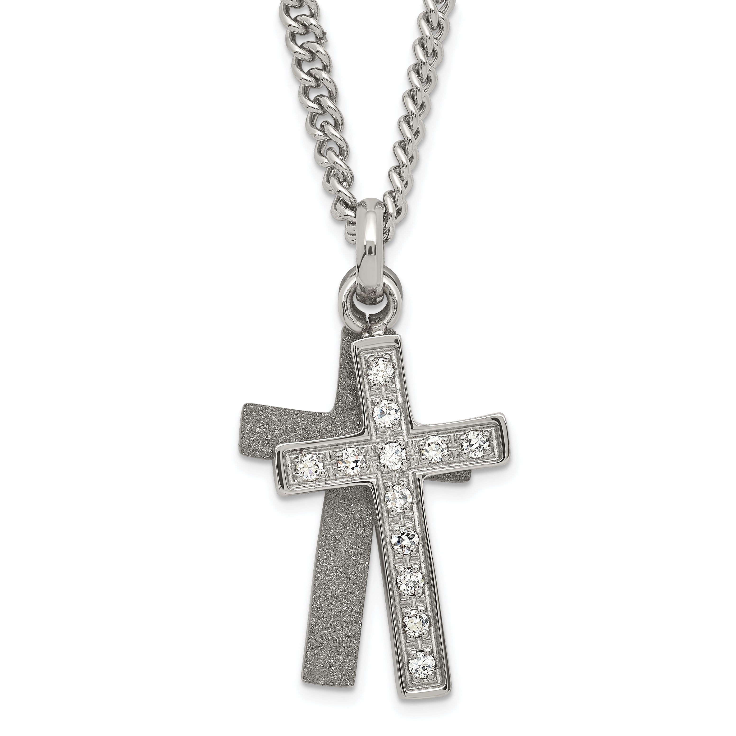 Stainless Steel Laser-cut & CZ Crosses Pendant Necklace Main image