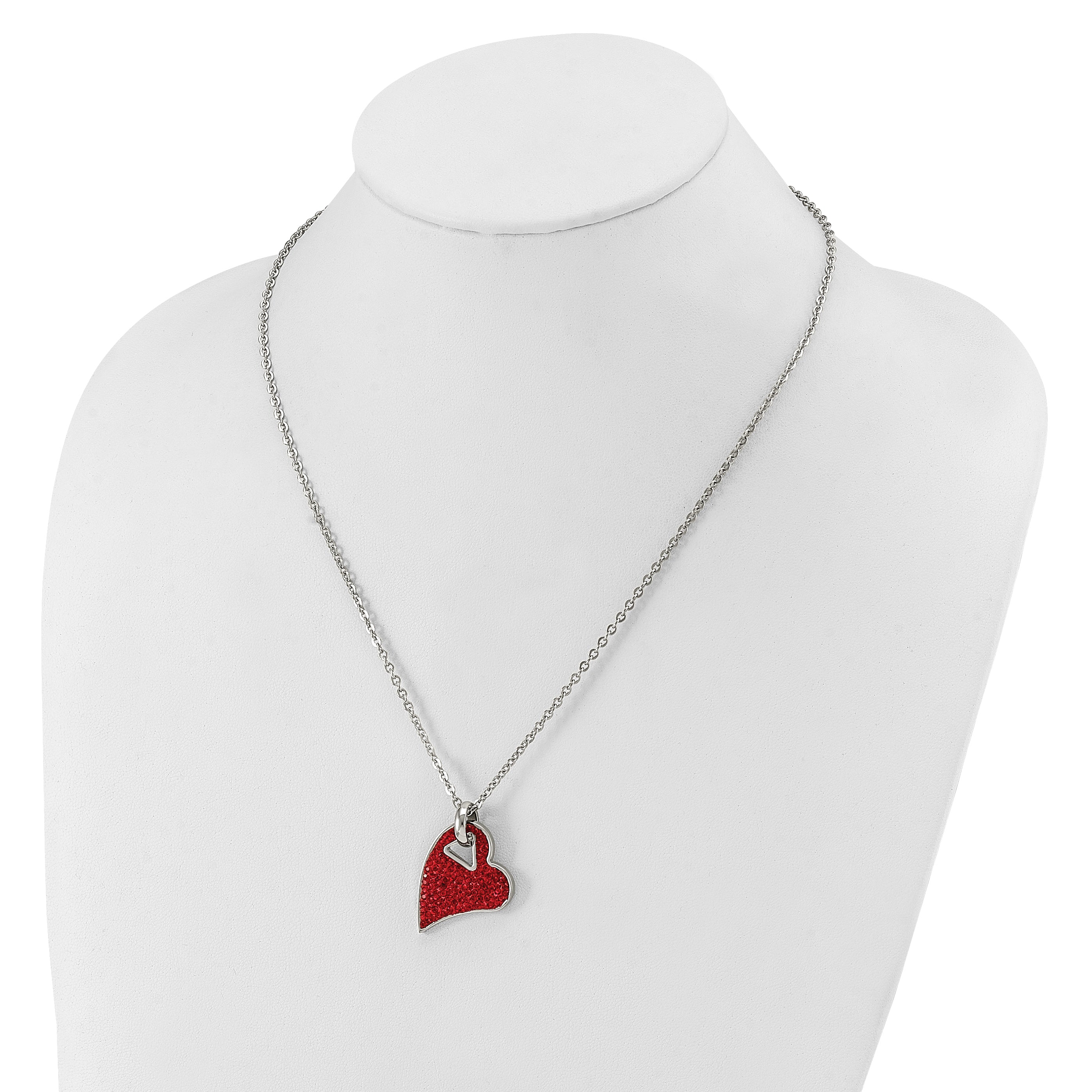 Stainless Steel Red Crystal Heart Pendant Necklace