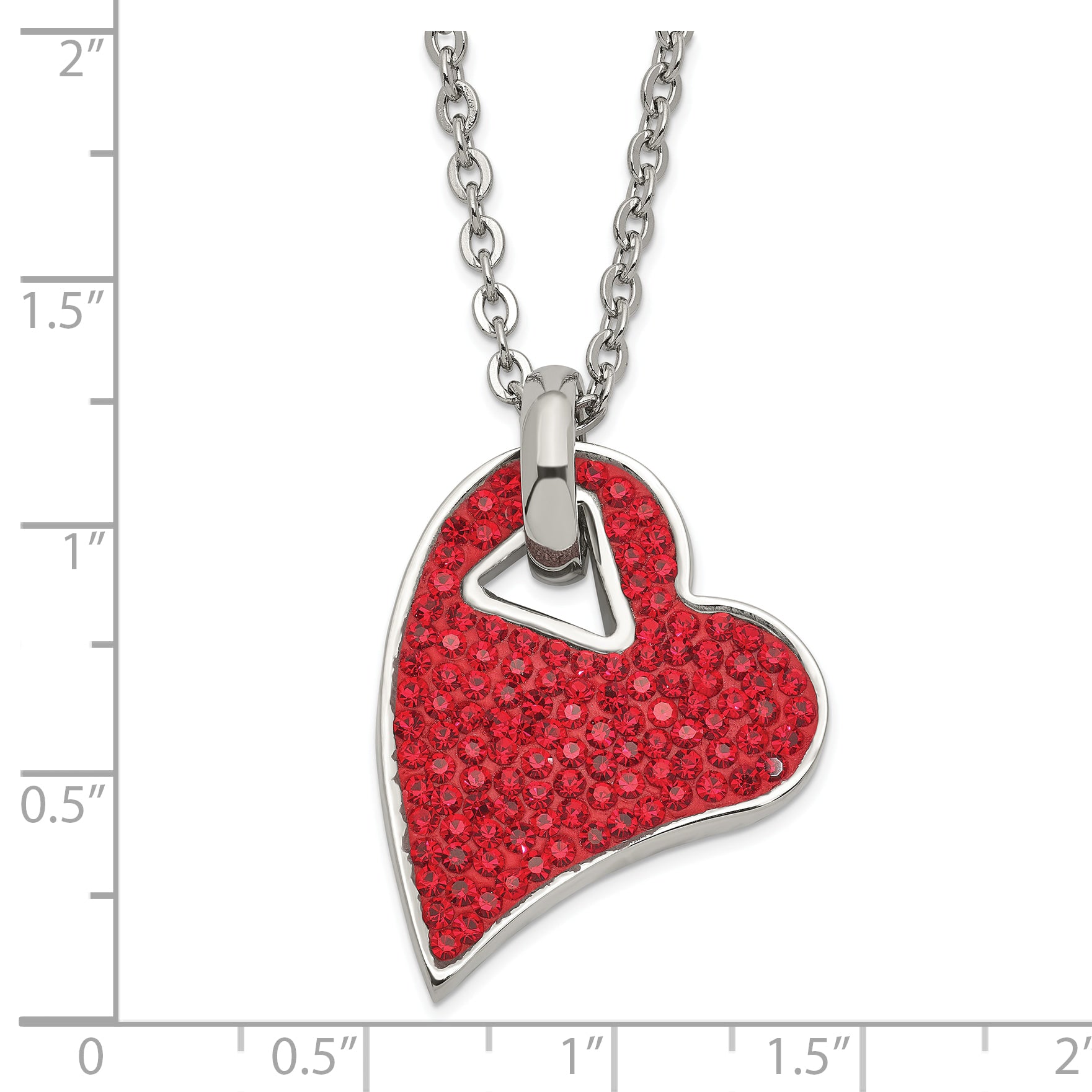 Stainless Steel Red Crystal Heart Pendant Necklace