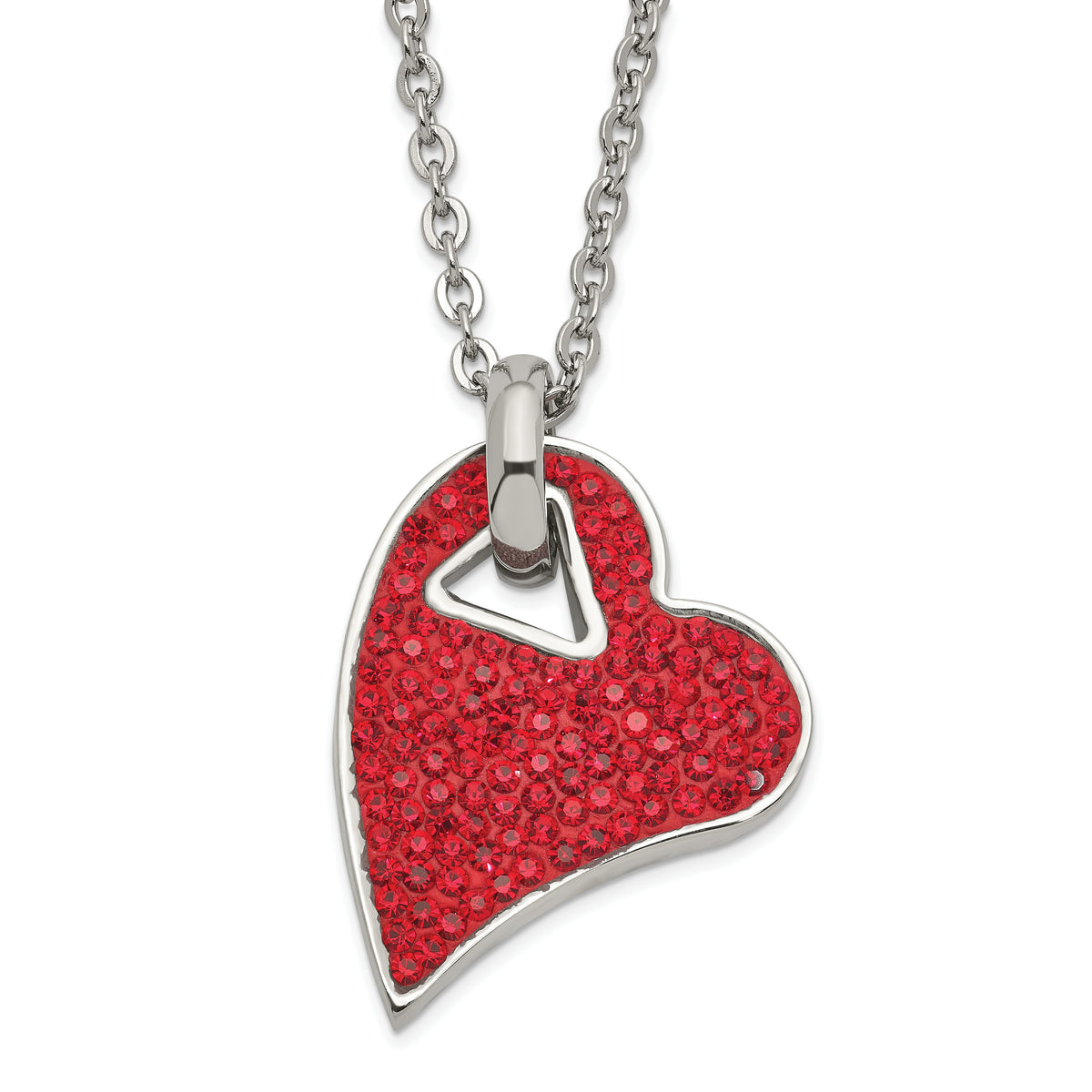 Stainless Steel Red Crystal Heart Pendant Necklace