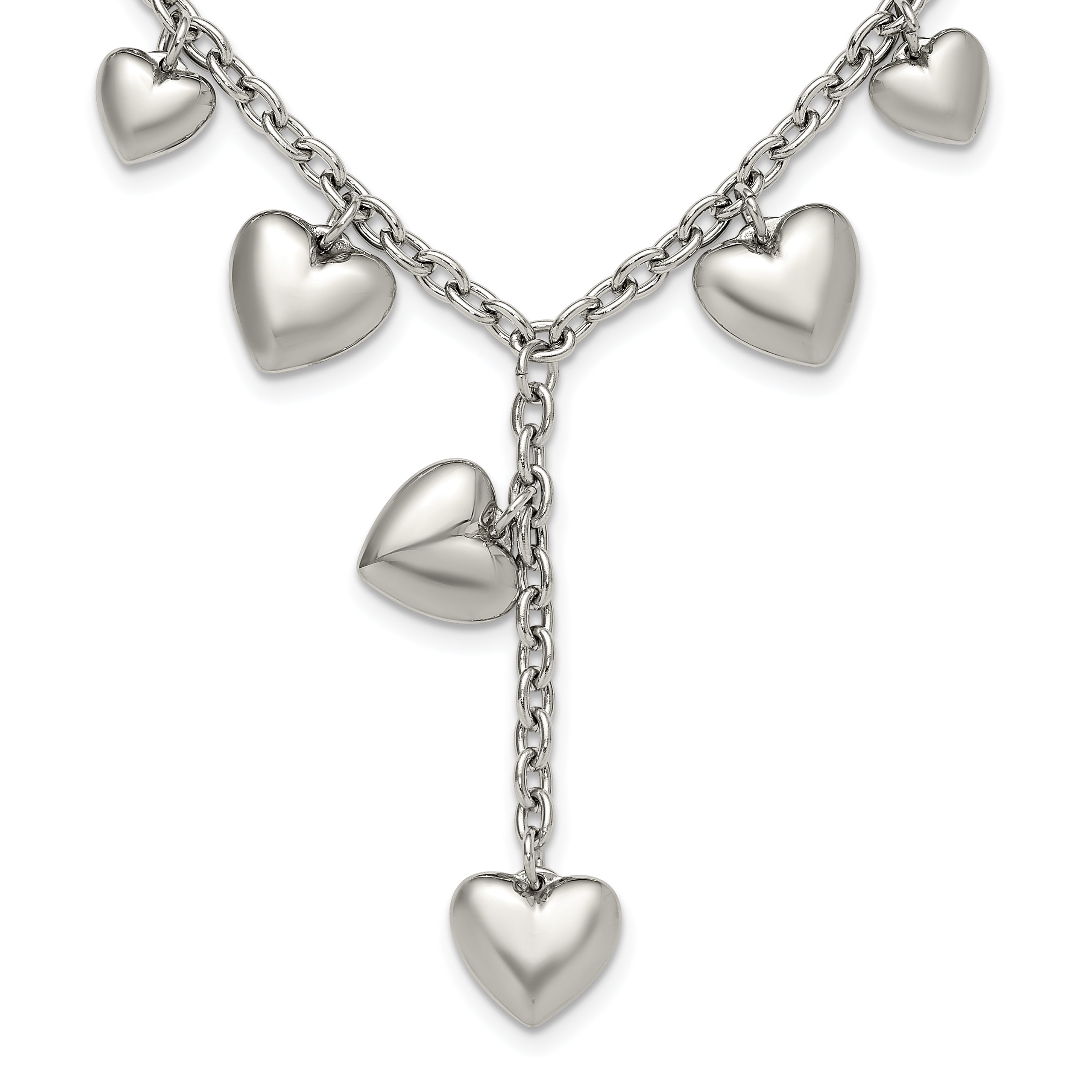 Chisel Stainless Steel Polished Hearts on a 18 inch Cable Chain Necklace Main image