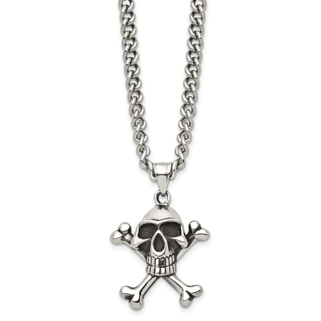 Skull and Crossbones Pendant Necklace in Stainless Steel