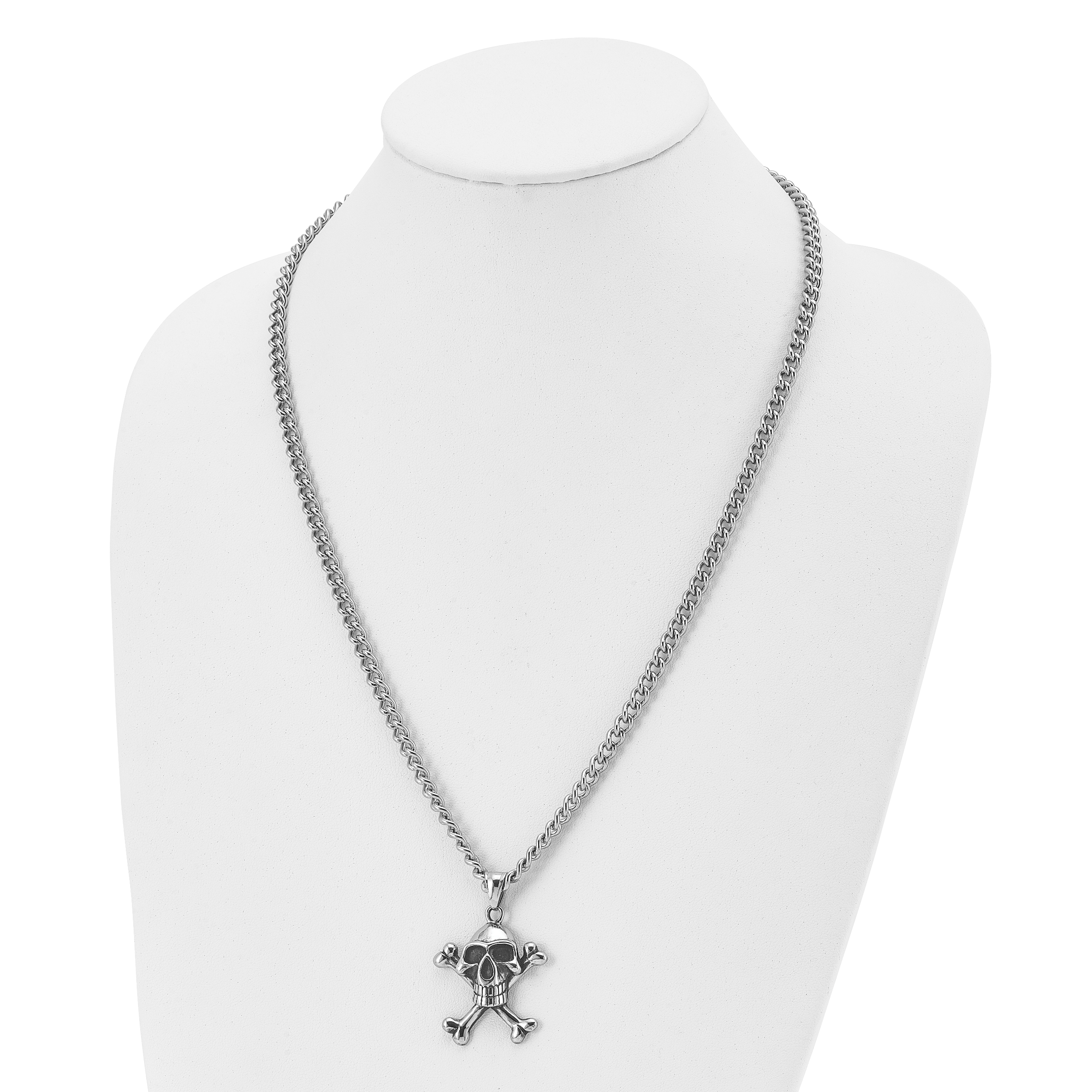 Skull and Crossbones Pendant Necklace in Stainless Steel