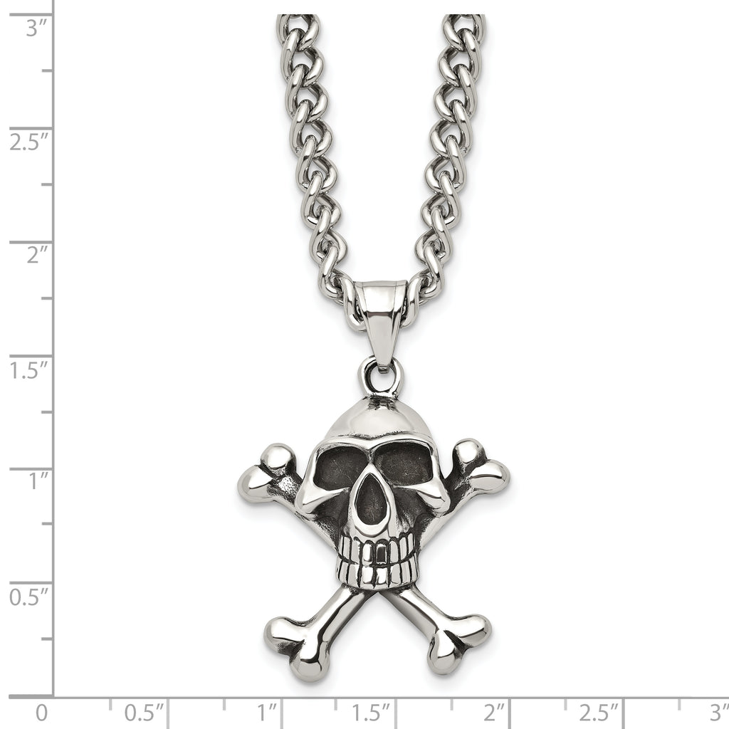 Skull and Crossbones Pendant Necklace in Stainless Steel