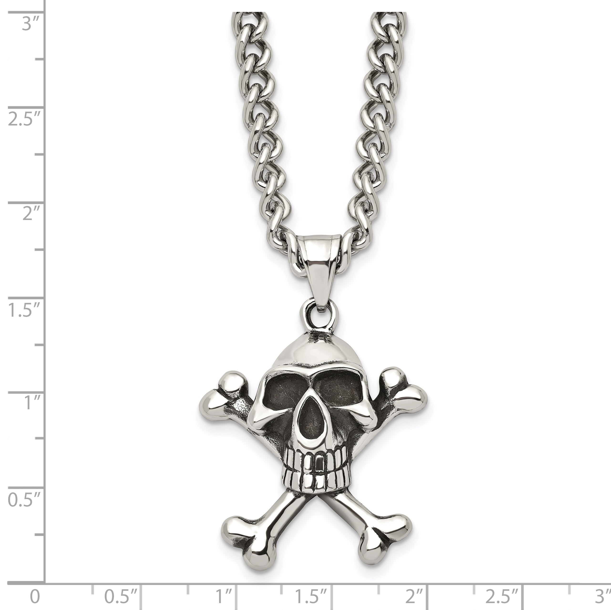 Skull and Crossbones Pendant Necklace in Stainless Steel