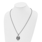 Antiqued Skull Pendant Necklace in Stainless Steel
