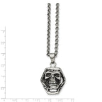 Antiqued Skull Pendant Necklace in Stainless Steel