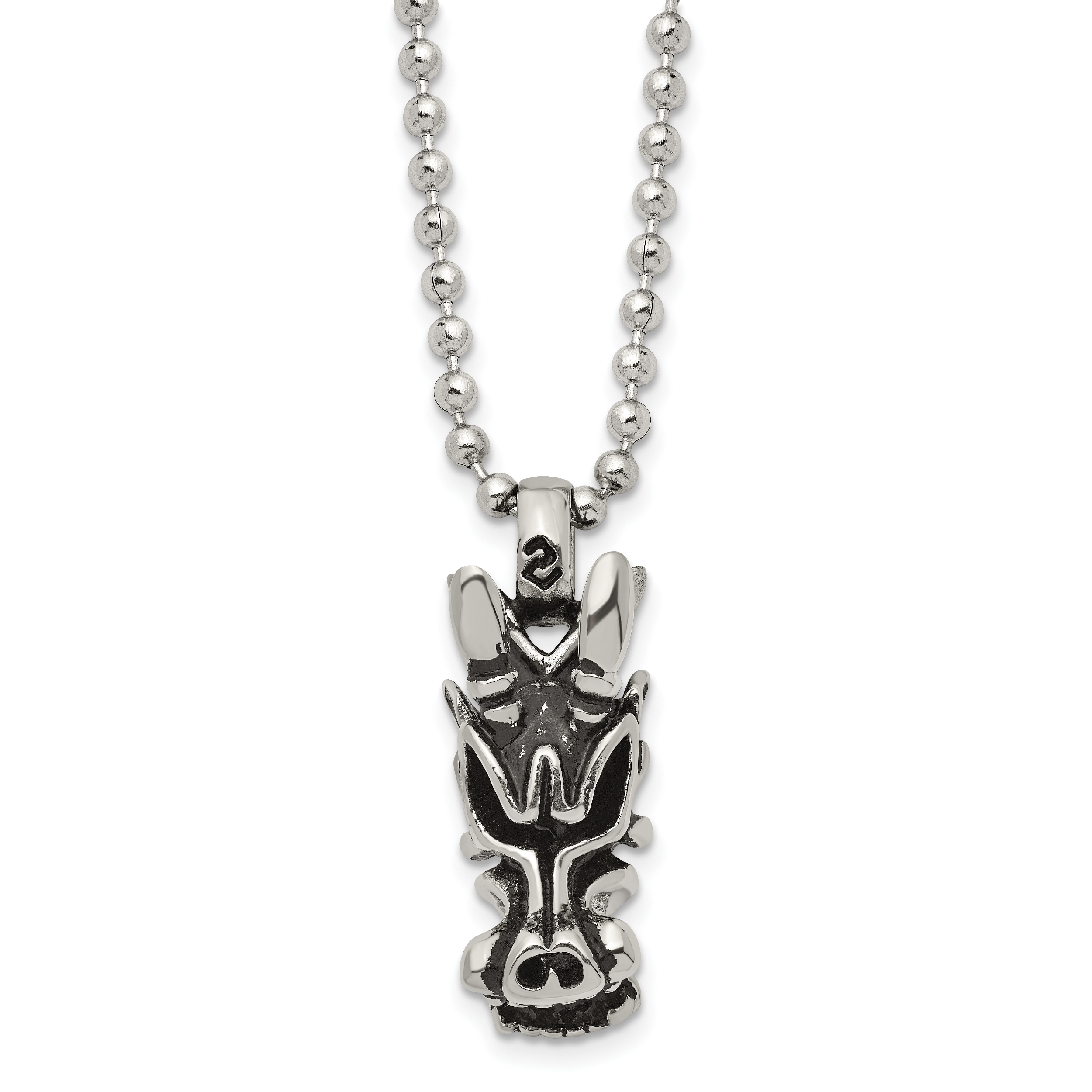 Chisel Stainless Steel Antiqued and Polished Dragon Head Pendant on a 22 inch Ball Chain Necklace Main image