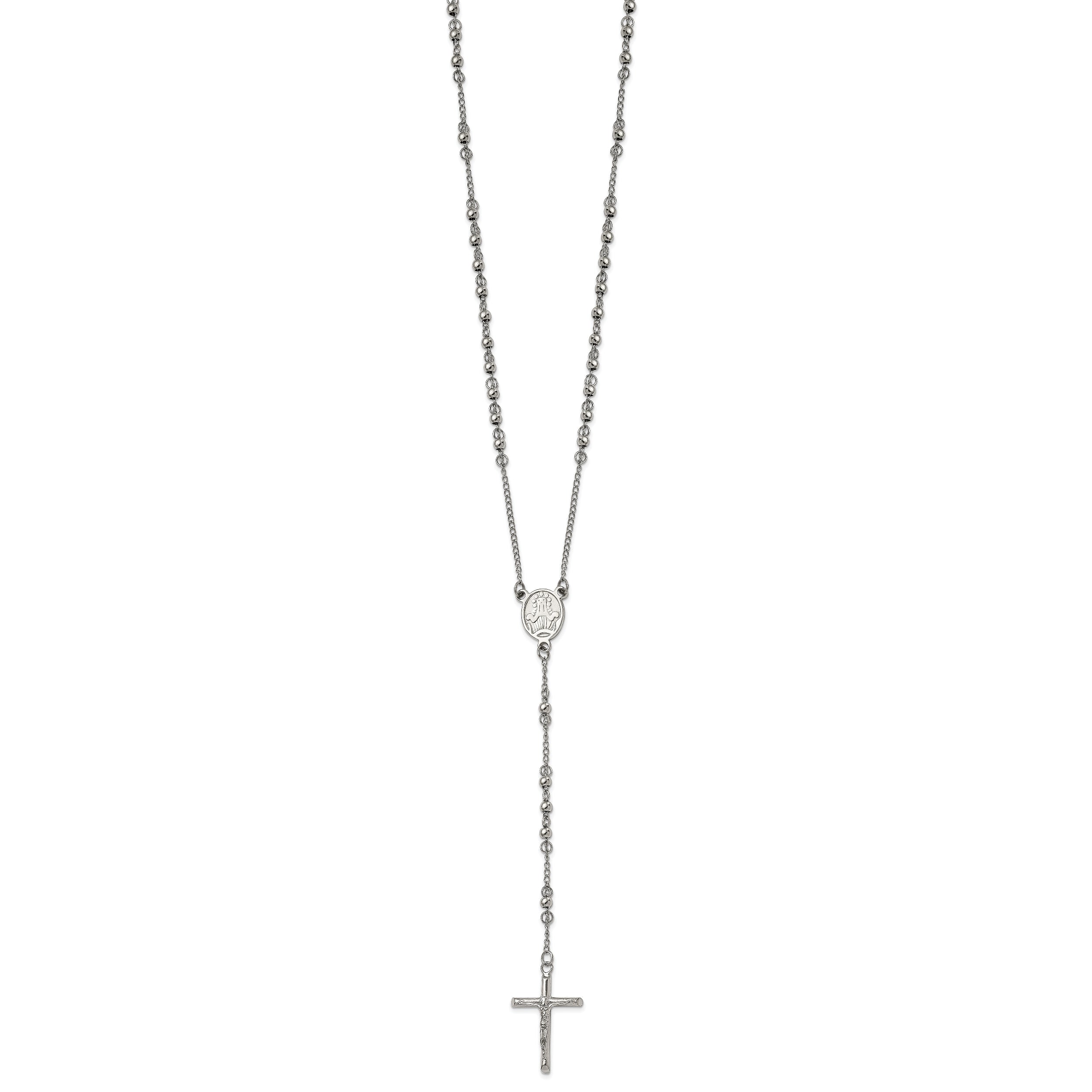 Chisel Stainless Steel Polished 4mm Beaded 25 inch Rosary Necklace