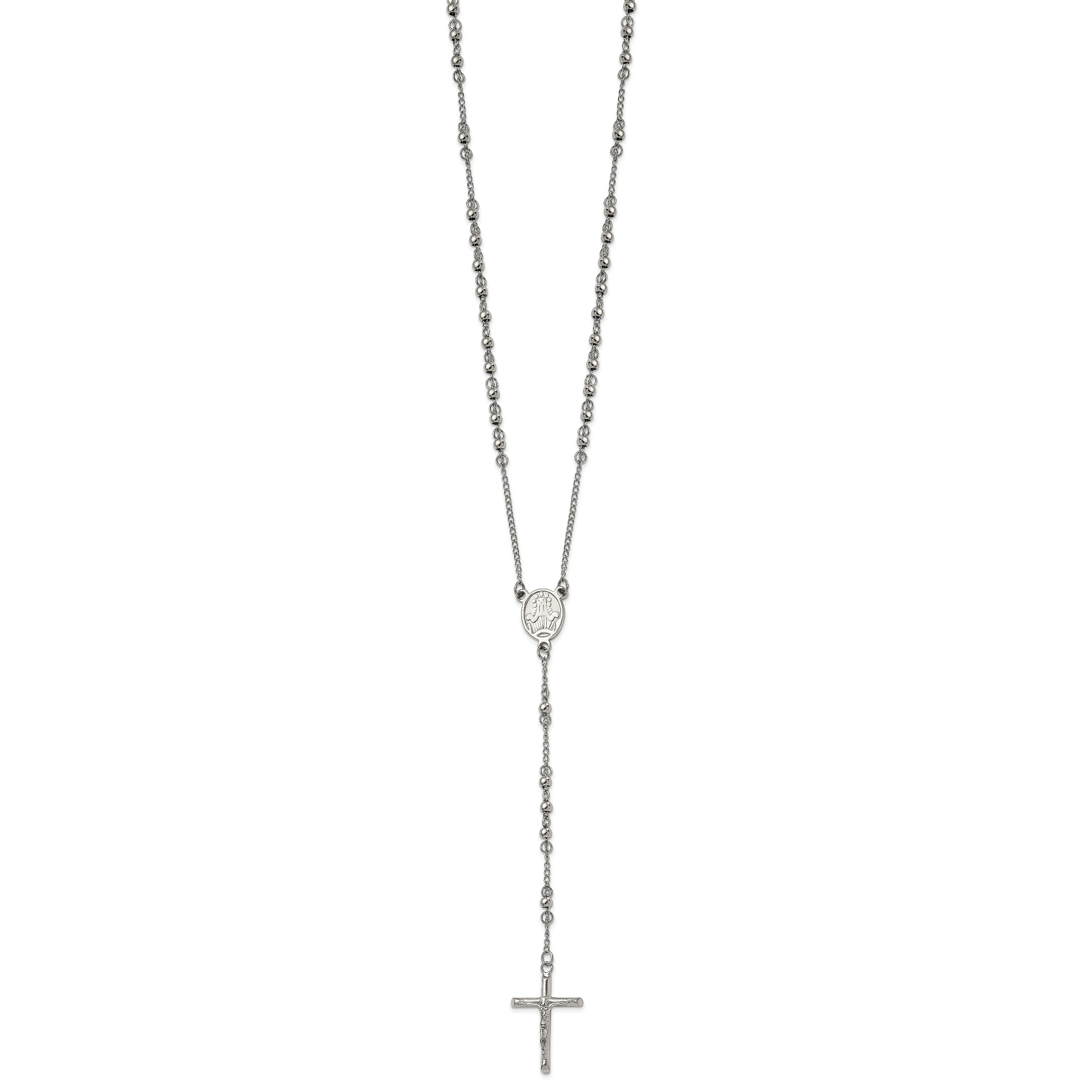 Chisel Stainless Steel Polished 4mm Beaded 25 inch Rosary Necklace Secondary image