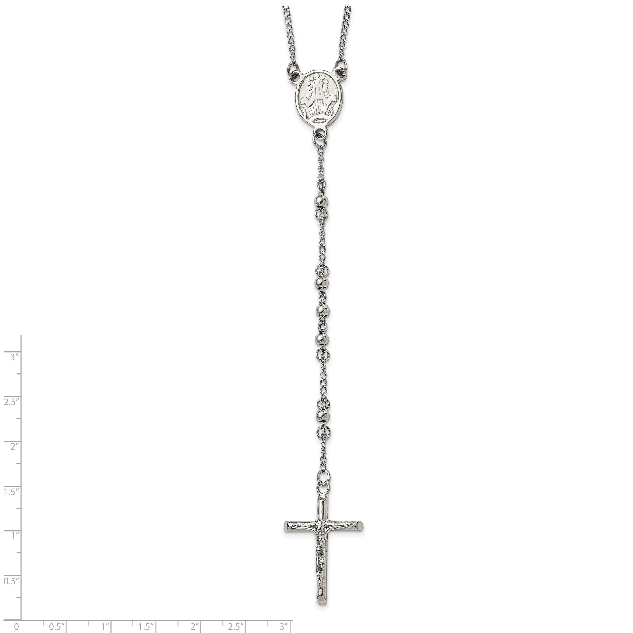 Chisel Stainless Steel Polished 4mm Beaded 25 inch Rosary Necklace