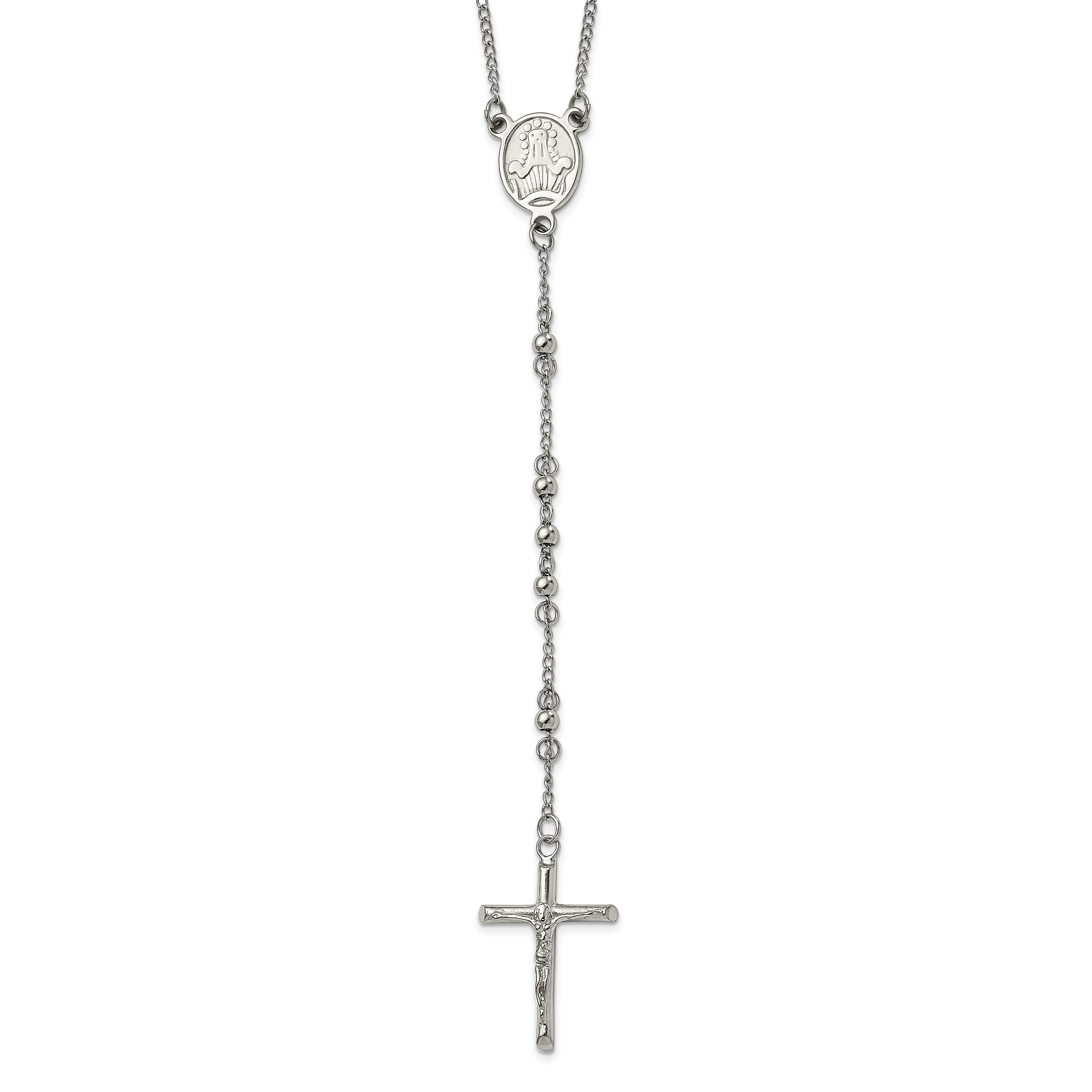 Chisel Stainless Steel Polished 4mm Beaded 25 inch Rosary Necklace Main image