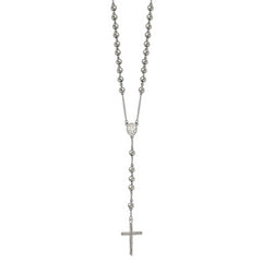 Chisel Stainless Steel Polished 8mm Beaded 32.5 inch Rosary Necklace