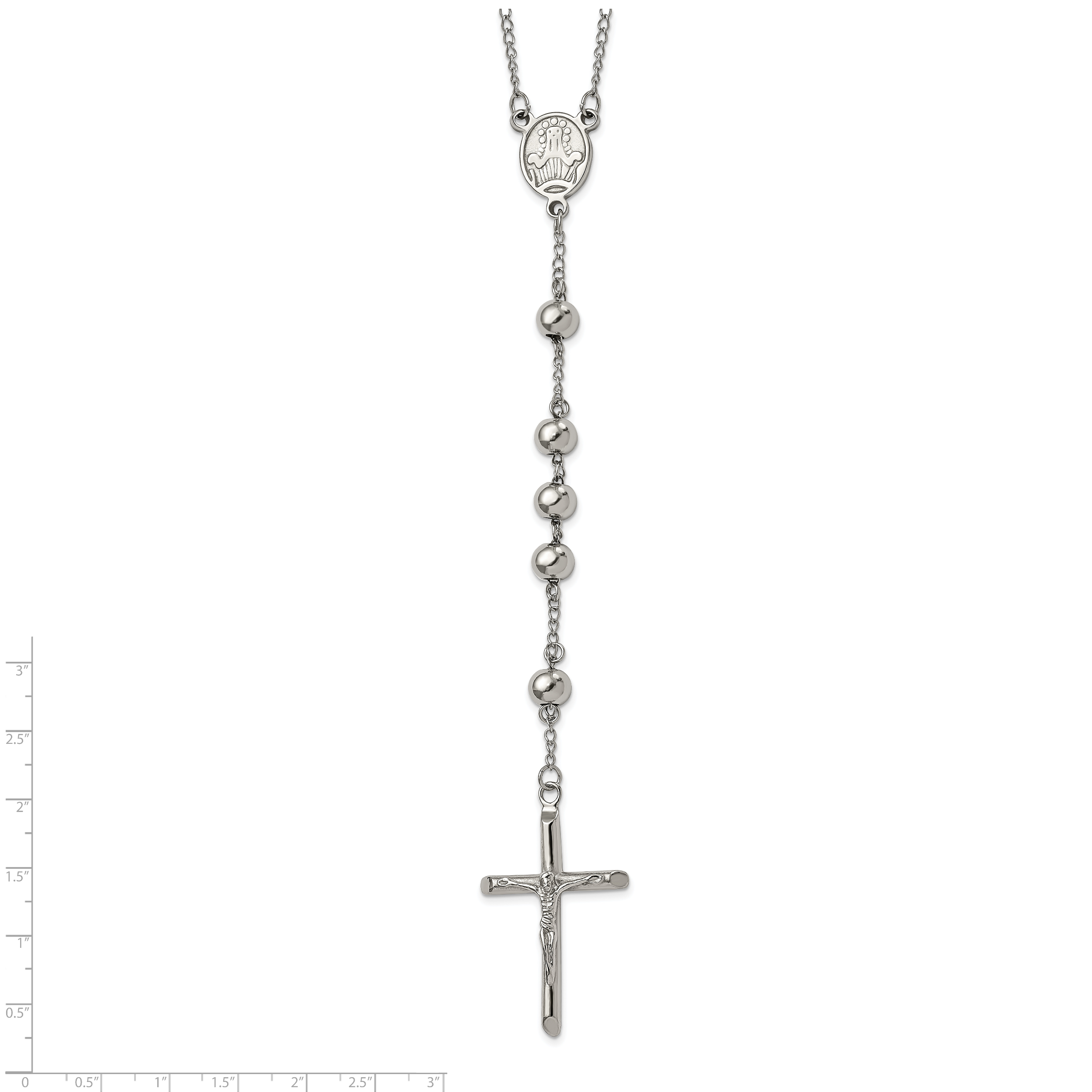 Chisel Stainless Steel Polished 8mm Beaded 32.5 inch Rosary Necklace