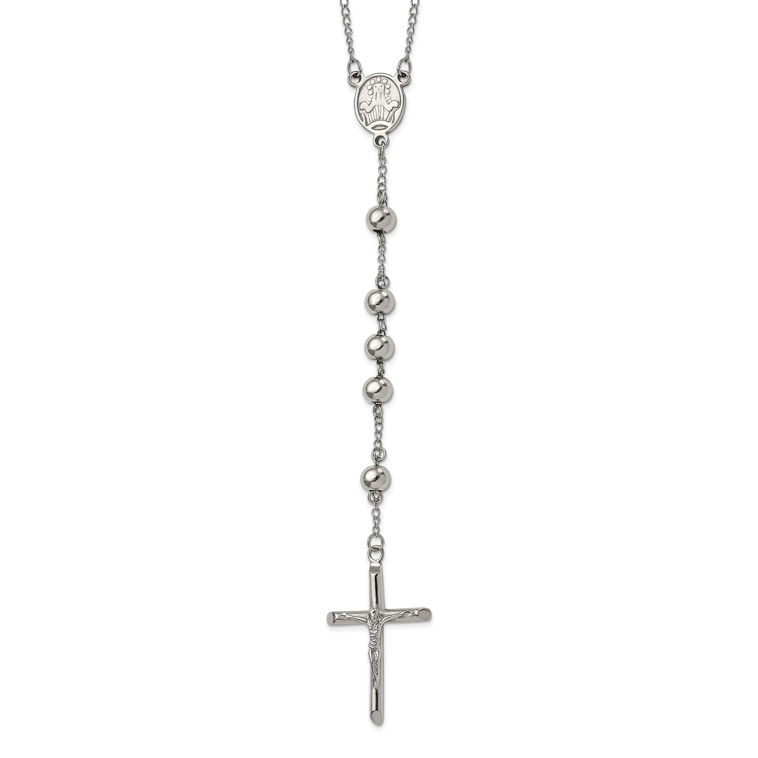 Chisel Stainless Steel Polished 8mm Beaded 32.5 inch Rosary Necklace Main image