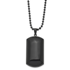 Chisel Stainless Steel Brushed Black IP-plated with Black Agate Dog Tag on a 30 inch Ball Chain Necklace