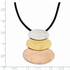 Stainless Steel Tri-Color IP-plated Laser-cut Ovals w/1.5in ext Necklace