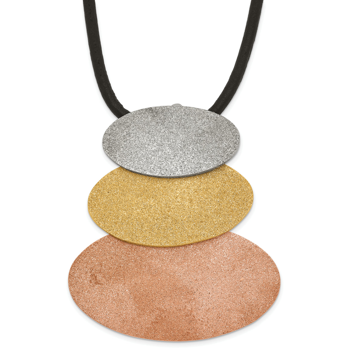 Stainless Steel Tri-Color IP-plated Laser-cut Ovals w/1.5in ext Necklace