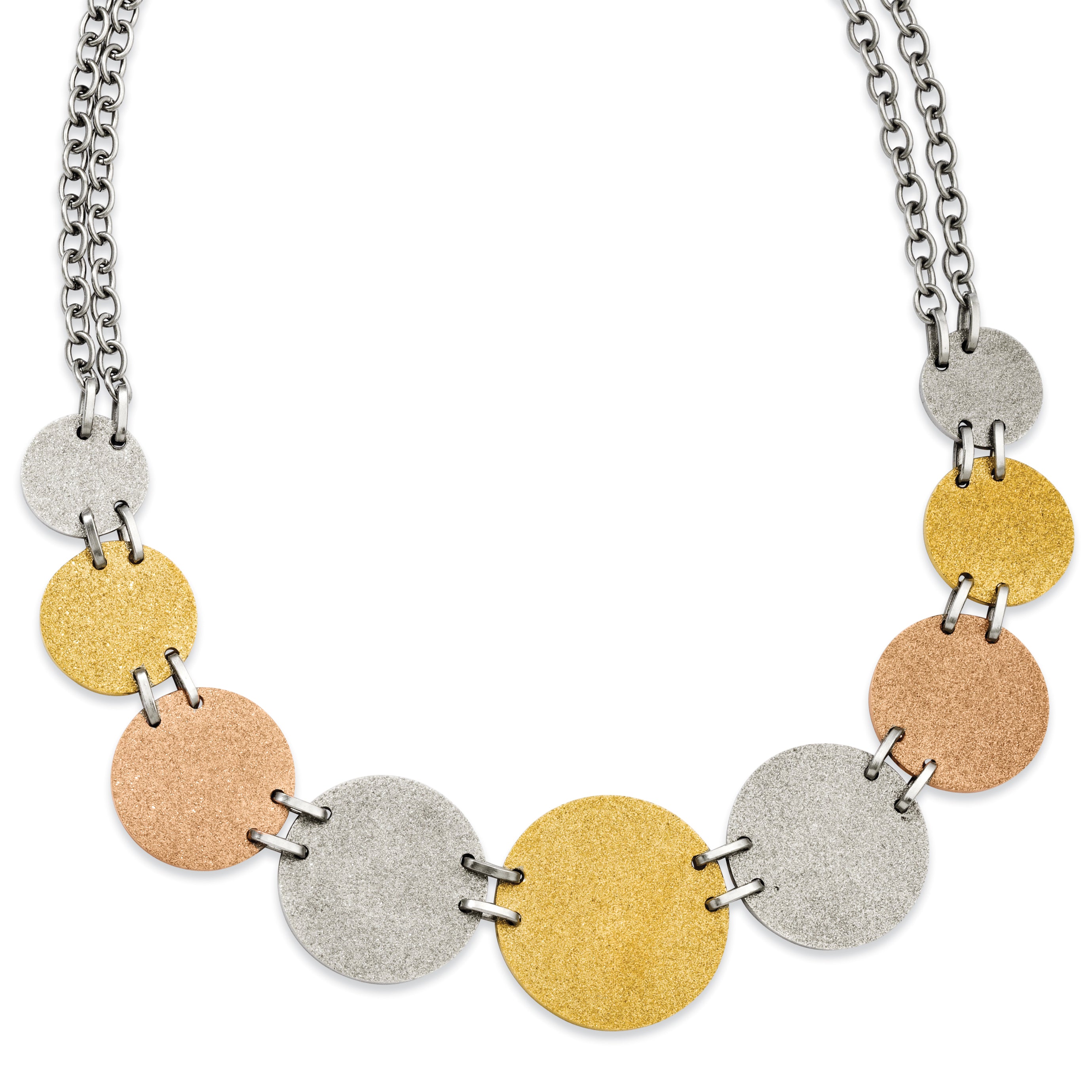 Stainless Steel Tri-Color IP-plated Discs 20in Necklace