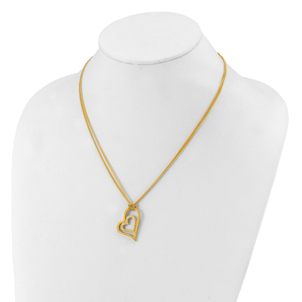 Laser-Cut Heart Necklace in Yellow Gold-Tone Stainless Steel with CZ