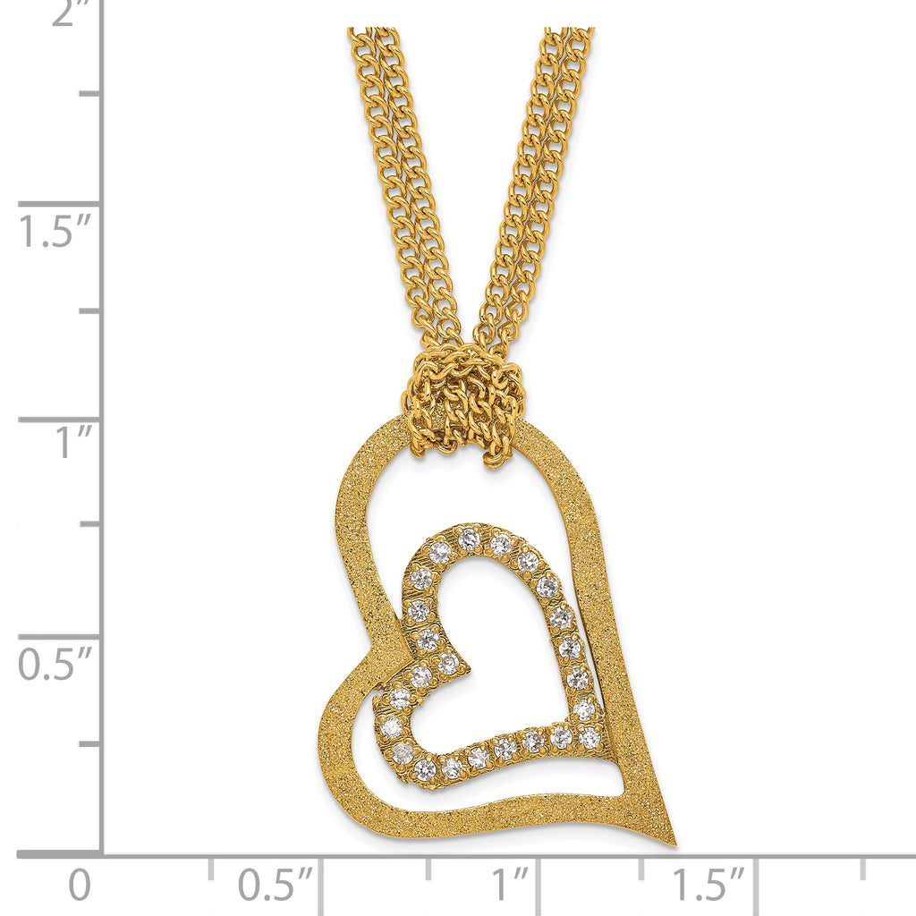 Laser-Cut Heart Necklace in Yellow Gold-Tone Stainless Steel with CZ