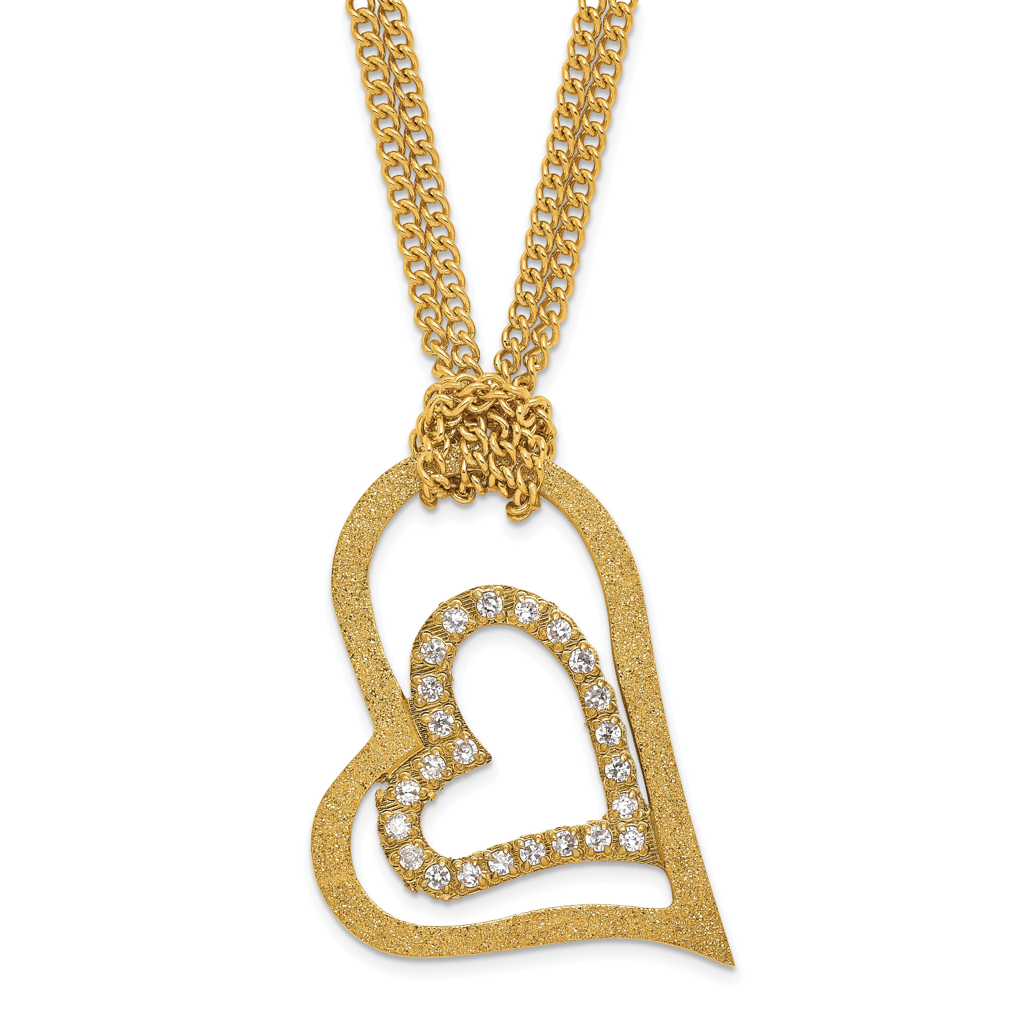 Stainless Steel Yellow IP-plated Laser-cut Heart w/CZs 20in Necklace Main image