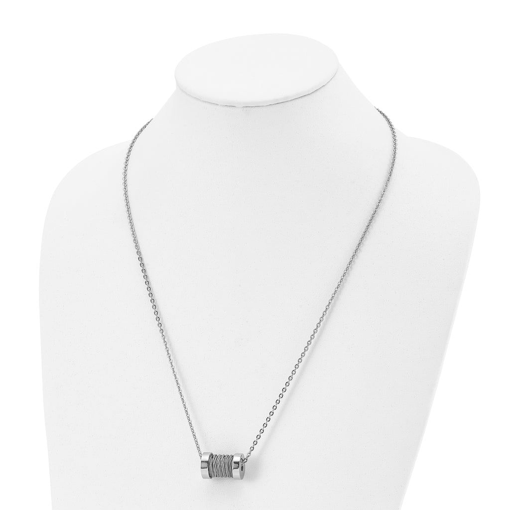 Stainless Steel Brushed and Polished Wire Barrel 24in Necklace