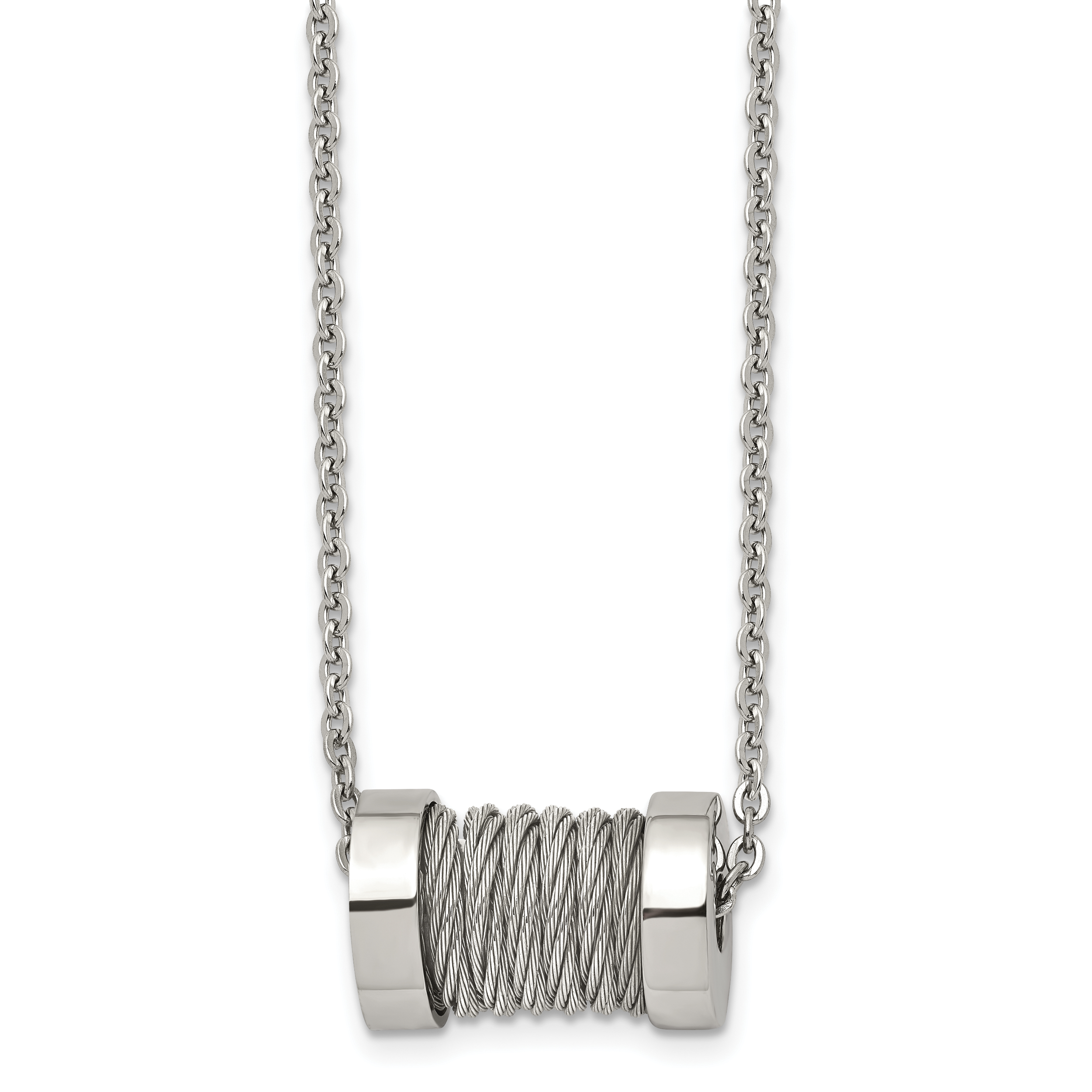 Stainless Steel Brushed and Polished Wire Barrel 24in Necklace Main image