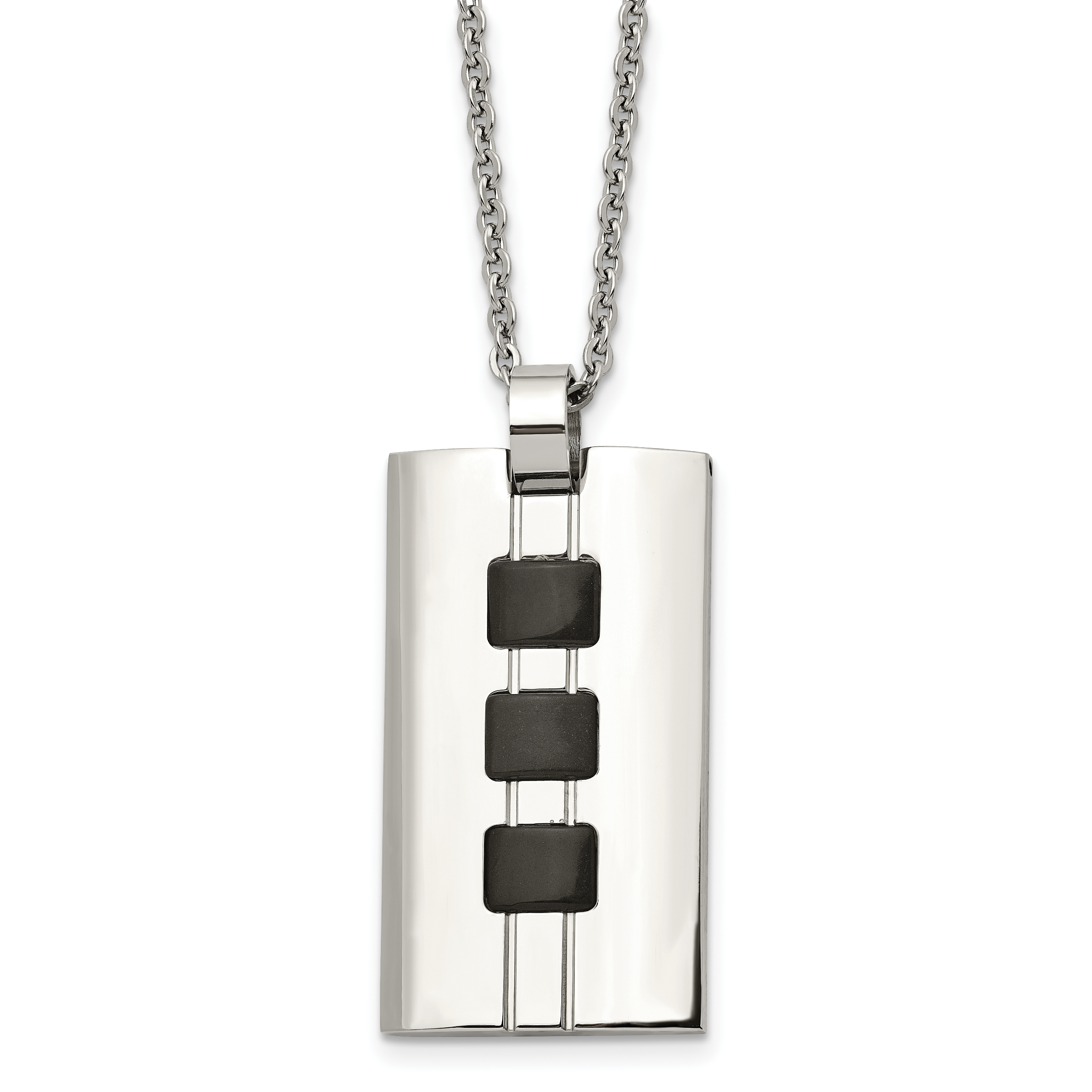 Stainless Steel Brushed & Polished Black IP-plated Rectangle 24in Necklace Main image