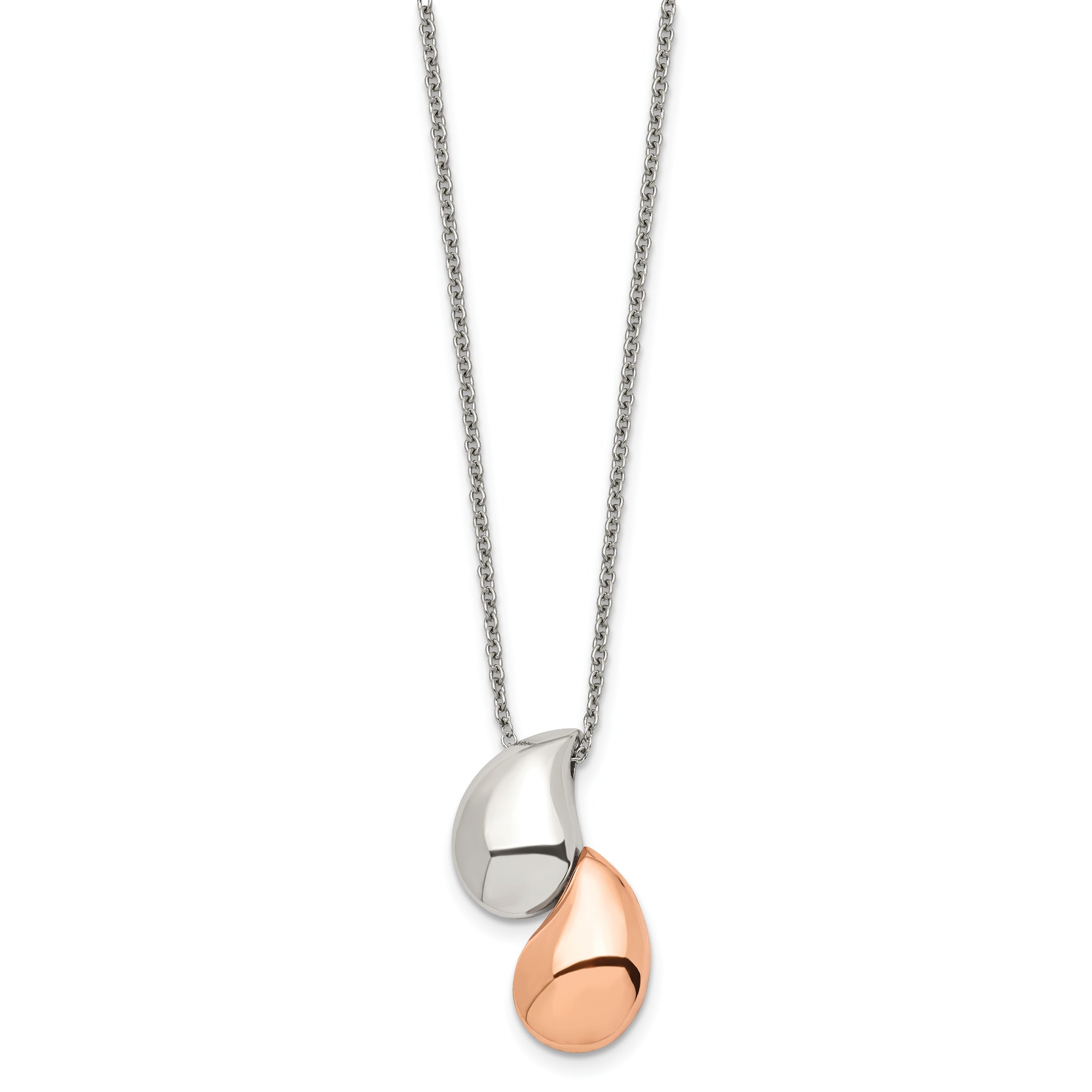 Chisel Stainless Steel Polished Rose IP-plated Teardrops Pendant on an 18 inch Cable Chain Necklace