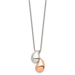 Chisel Stainless Steel Polished Rose IP-plated Teardrops Pendant on an 18 inch Cable Chain Necklace