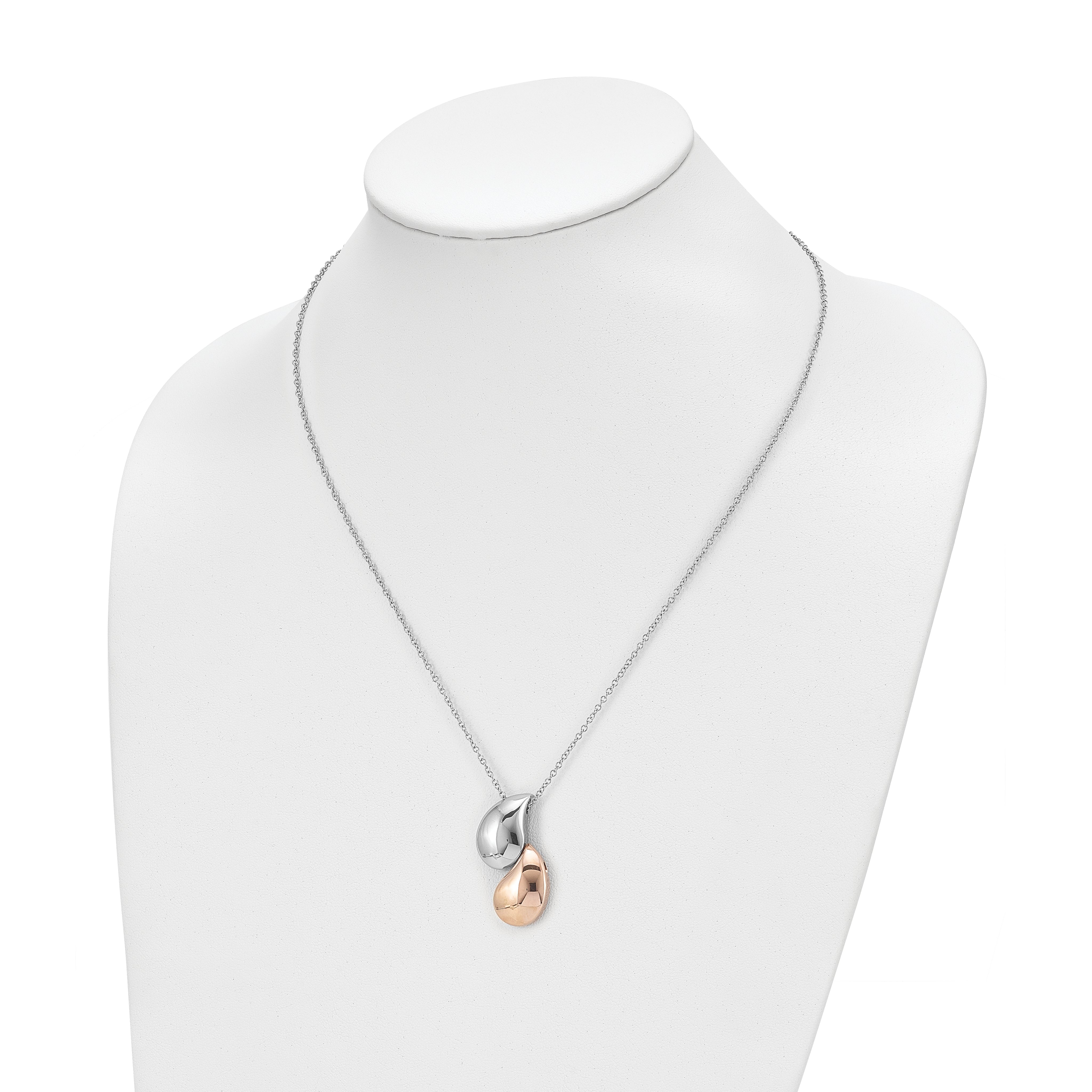 Chisel Stainless Steel Polished Rose IP-plated Teardrops Pendant on an 18 inch Cable Chain Necklace