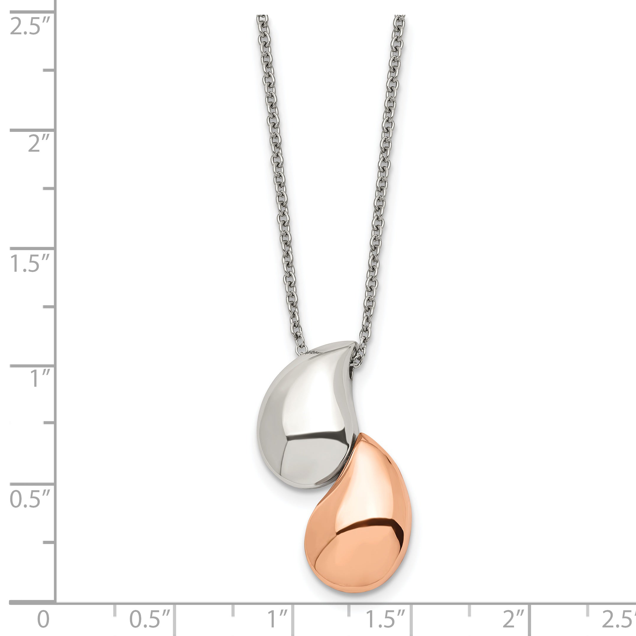 Chisel Stainless Steel Polished Rose IP-plated Teardrops Pendant on an 18 inch Cable Chain Necklace