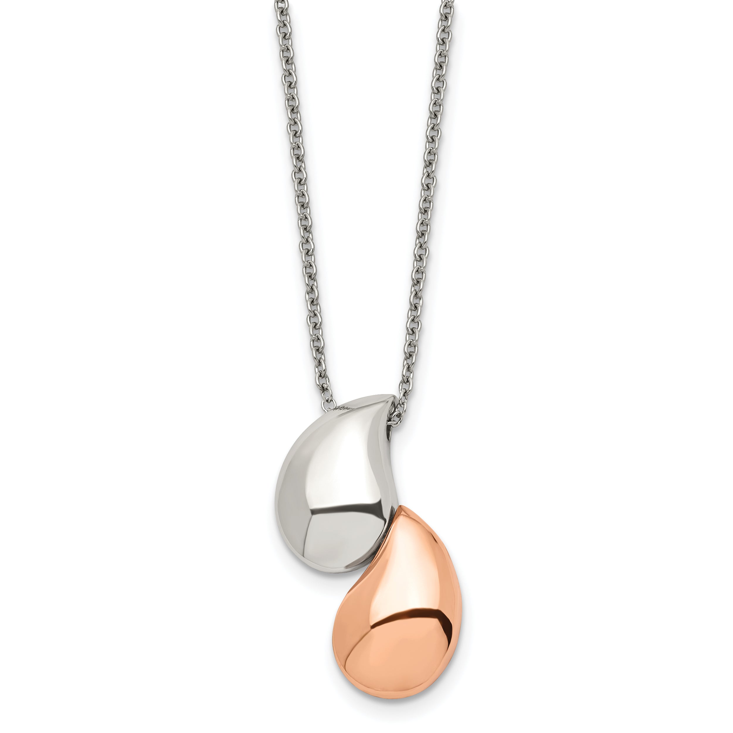 Chisel Stainless Steel Polished Rose IP-plated Teardrops Pendant on an 18 inch Cable Chain Necklace