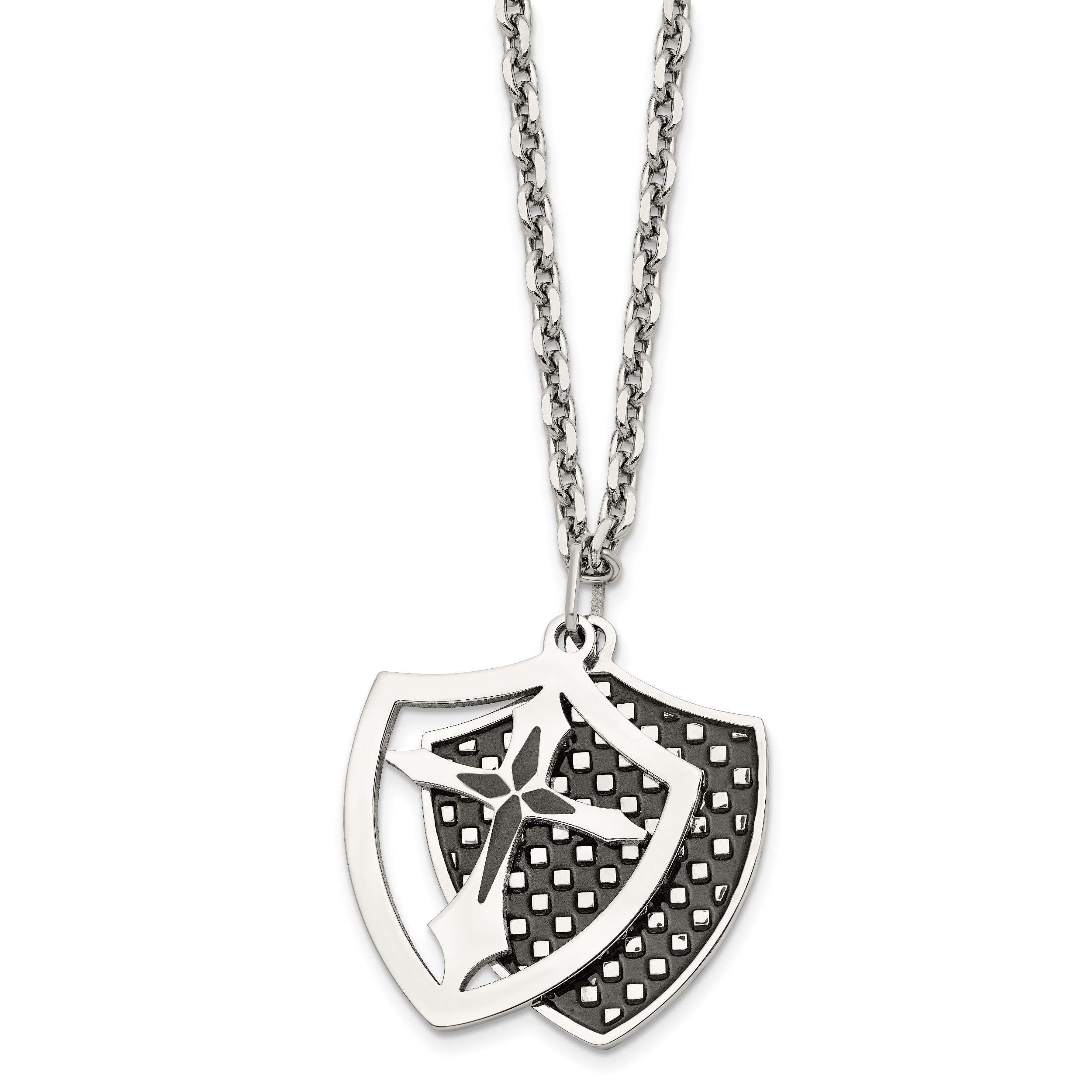 Moveable Shield Pendant Necklace in Stainless Steel