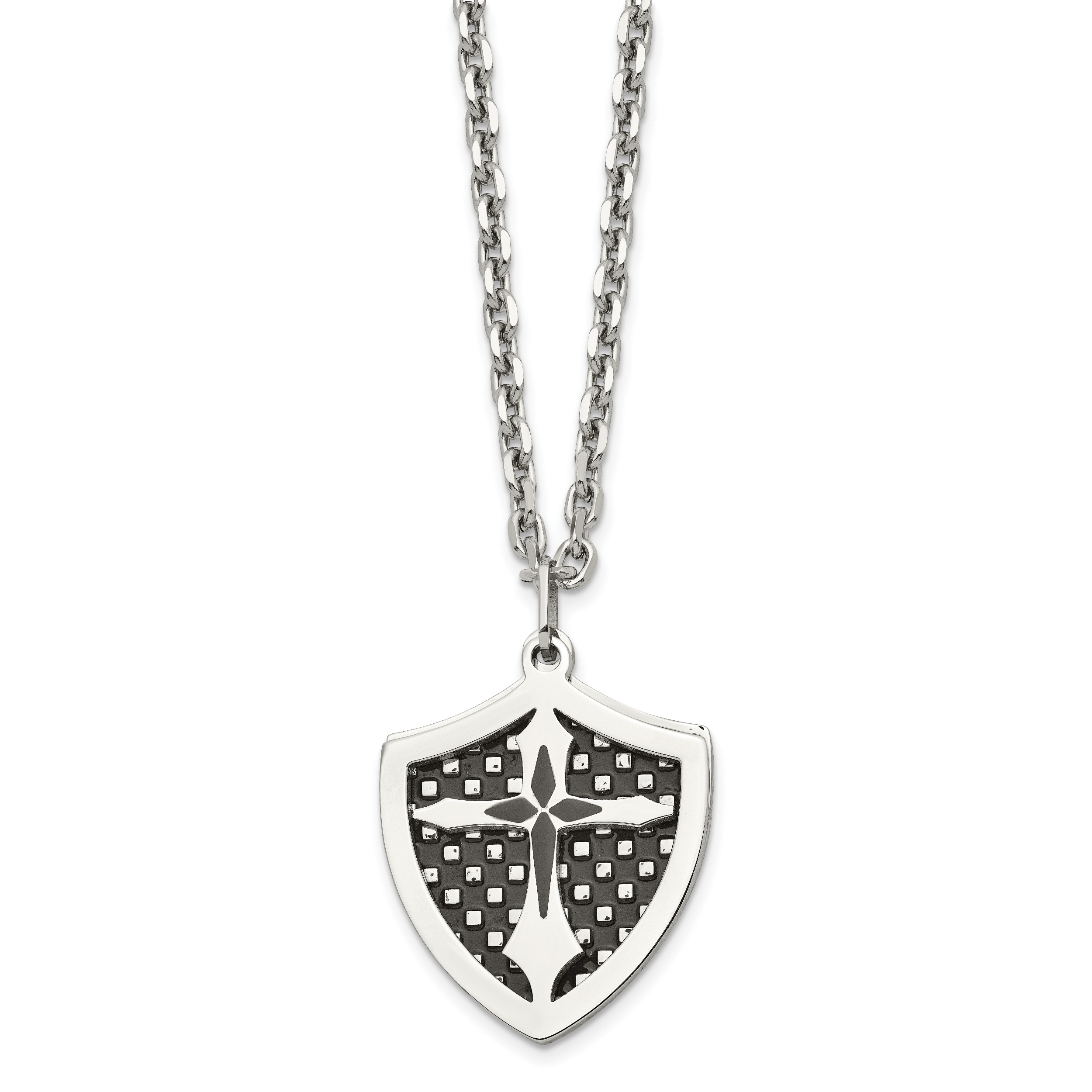 Moveable Shield Pendant Necklace in Stainless Steel