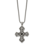 Black Agate Cross Necklace in Stainless Steel