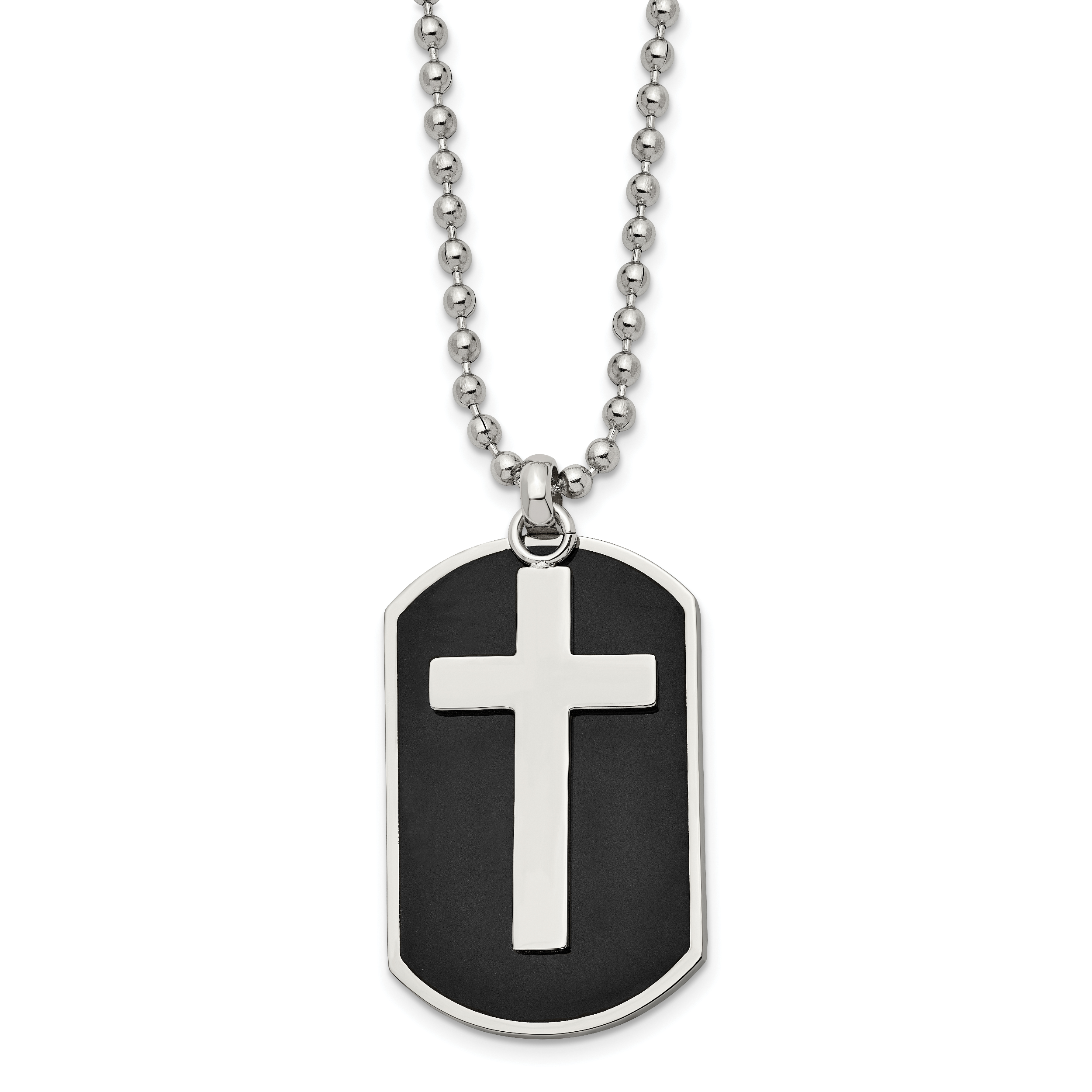 Chisel Stainless Steel Polished Black IP-plated 2 Piece Cross Dog Tag on a 24 inch Ball Chain Necklace Main image