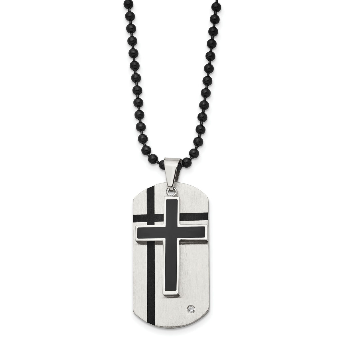 Cross Dog Tag Necklace in Black IP-Plated Stainless Steel, 24 Inch - Sophia Jewelers Main image