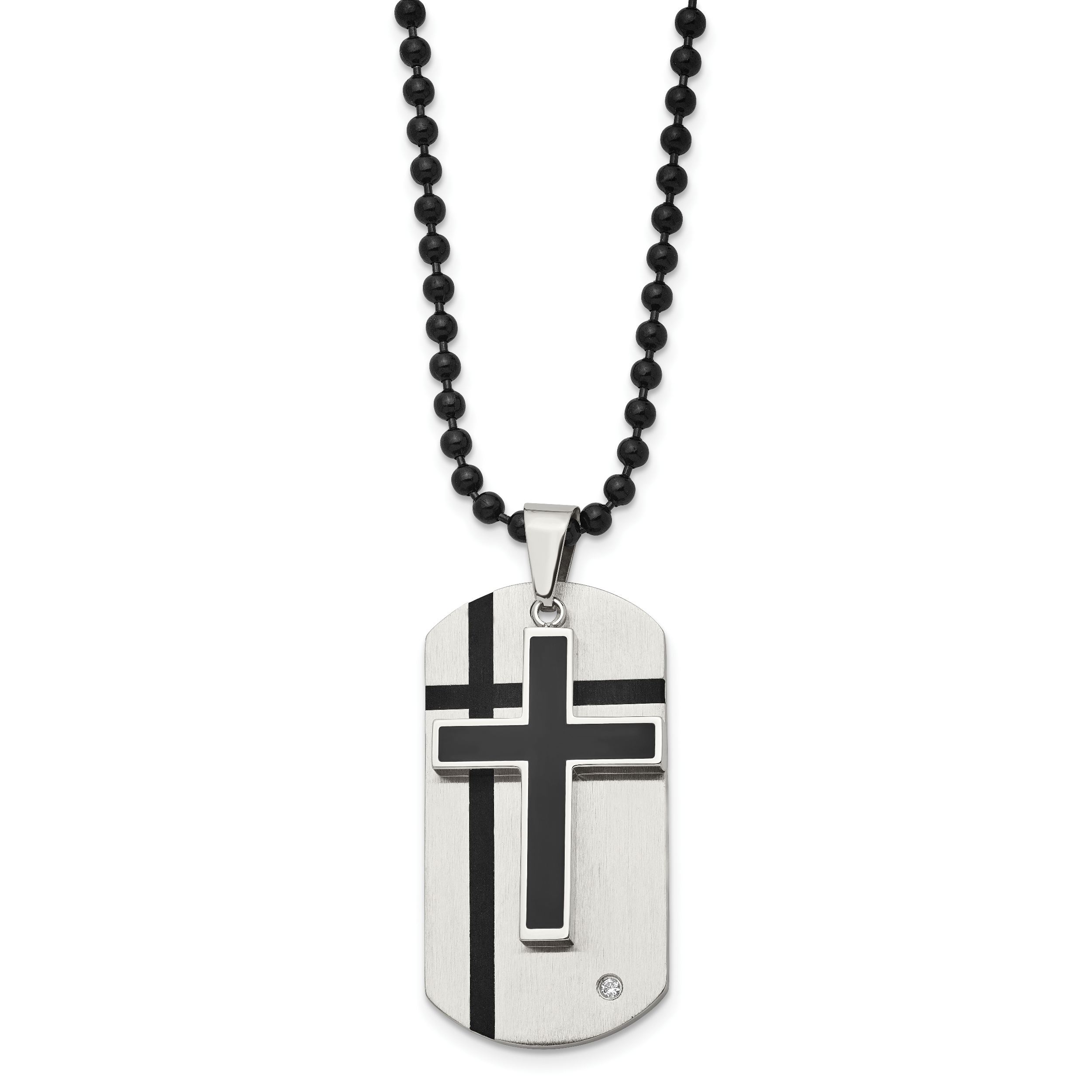Chisel Stainless Steel Brushed with Enamel and CZ 2 Piece Cross Dog Tag on a 24 inch Ball Chain Necklace Main image