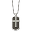 Chisel Stainless Steel Polished Black and Grey Carbon Fiber Inlay 2 Piece Cross Dog Tag on a 24 inch Ball Chain Necklace