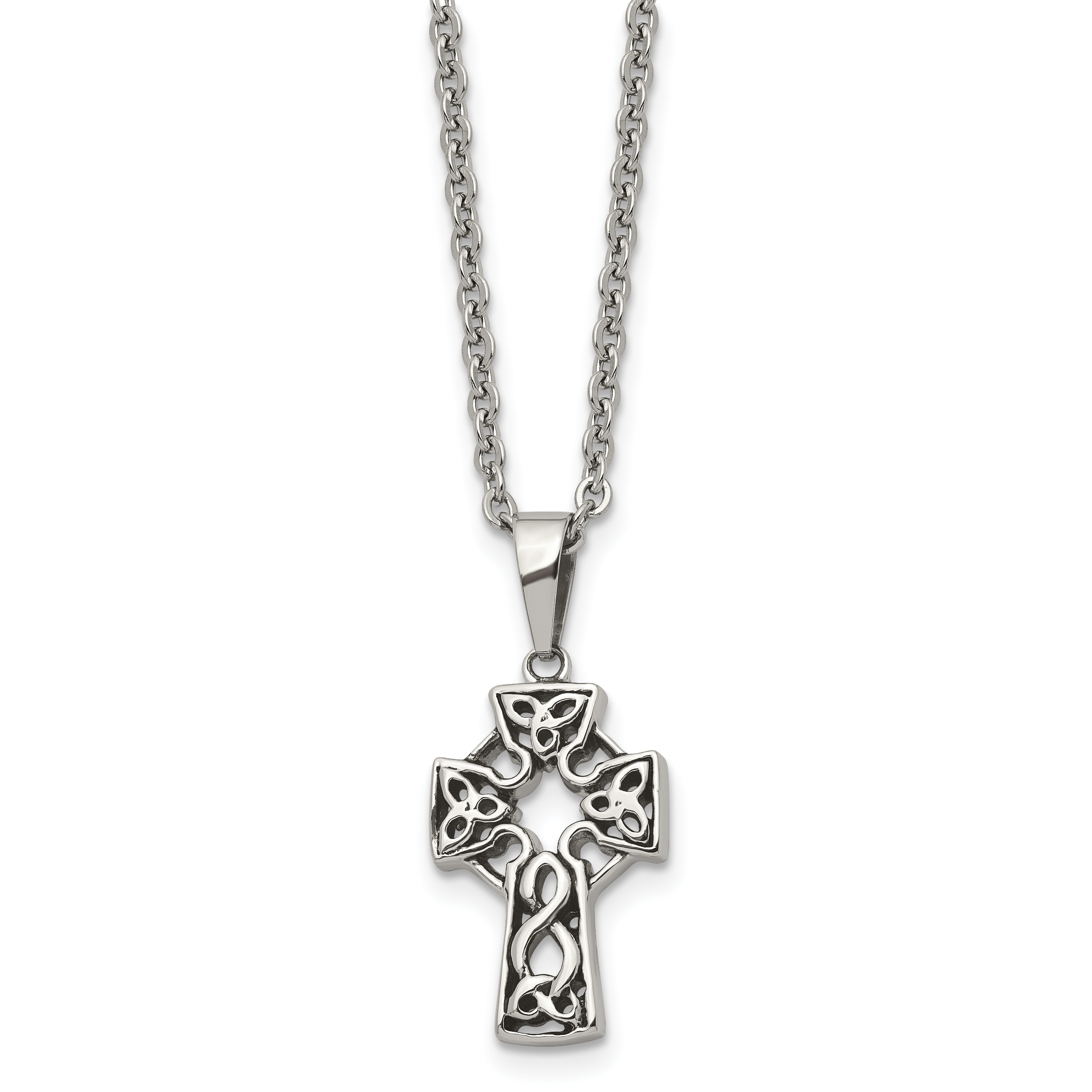 Chisel Stainless Steel Antiqued and Brushed Celtic Cross Pendant on an 18 inch Cable Chain Necklace Main image
